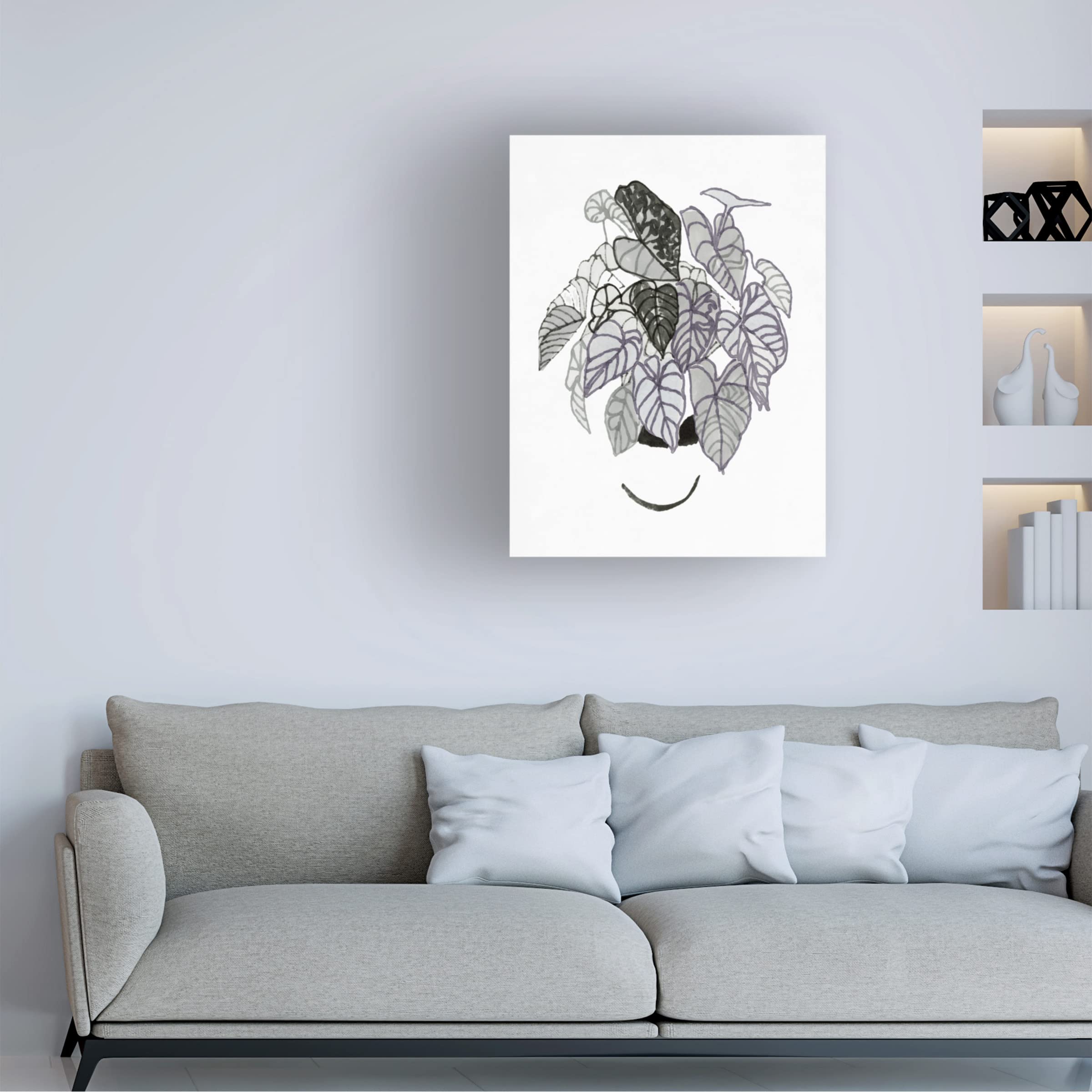 Stellar Design Studio 'Black And White Indoor Plant I' Canvas Wall Art Print - Modern Botanical Home Decor for Living Room, Bedroom & Office