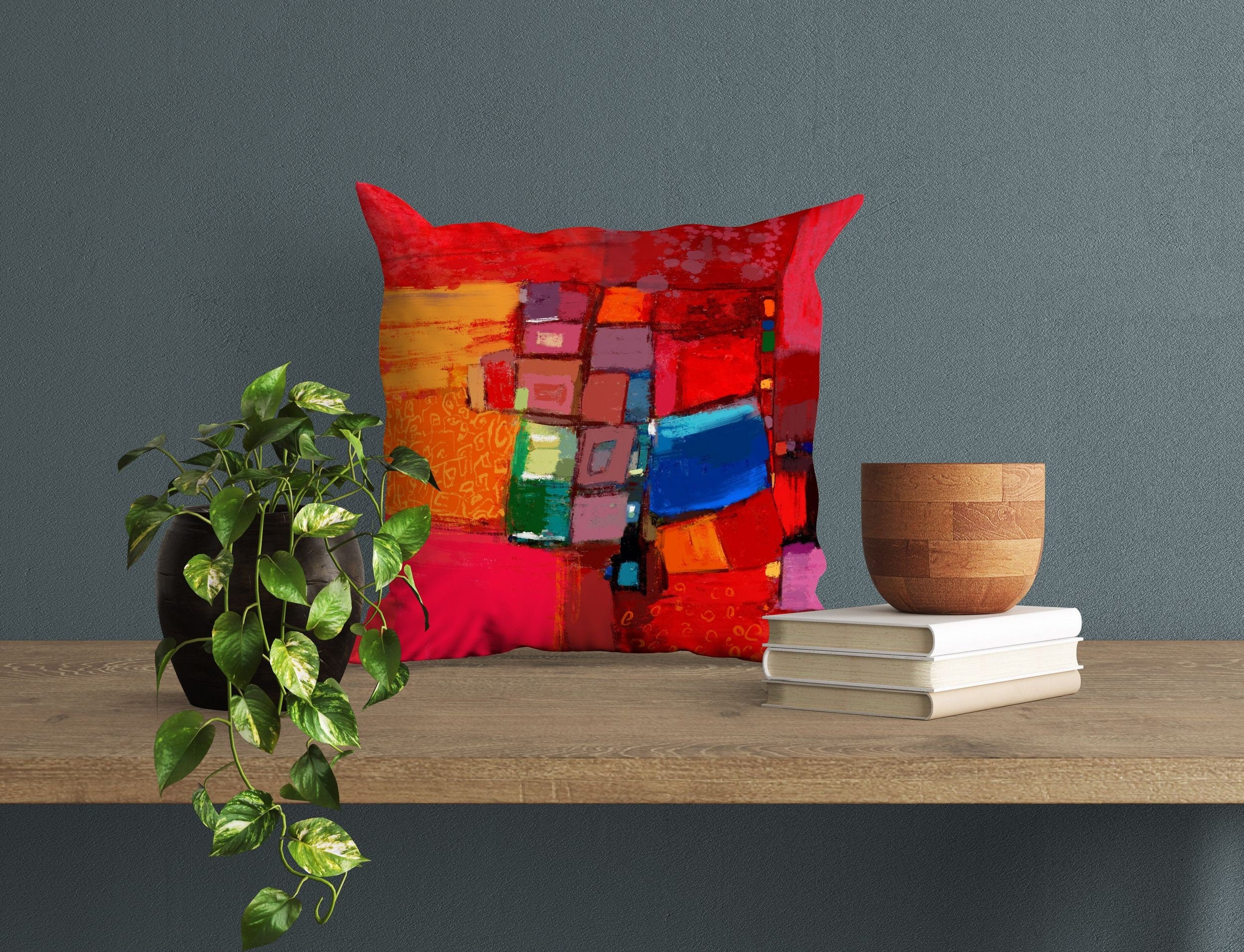 Abstract Throw Pillow Cover 20x20 Inches - Modern Artist Designed Red Decorative Pillow Case for Sofa, Bed, Couch - Perfect Home Decor & Holiday Gift for Living Room, Bedroom, Office