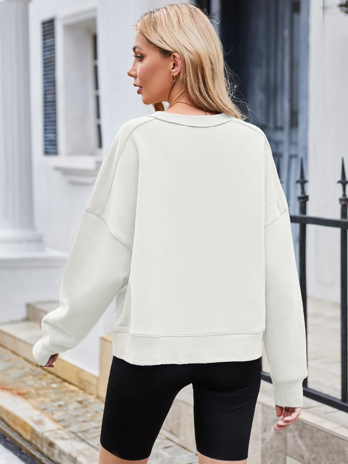 MEROKEETY Women's Oversized Cropped Fleece Sweatshirt - Soft Crewneck Pullover for Workout & Fall Fashion | Casual Loungewear, Streetwear & Cozy Autumn Outfits