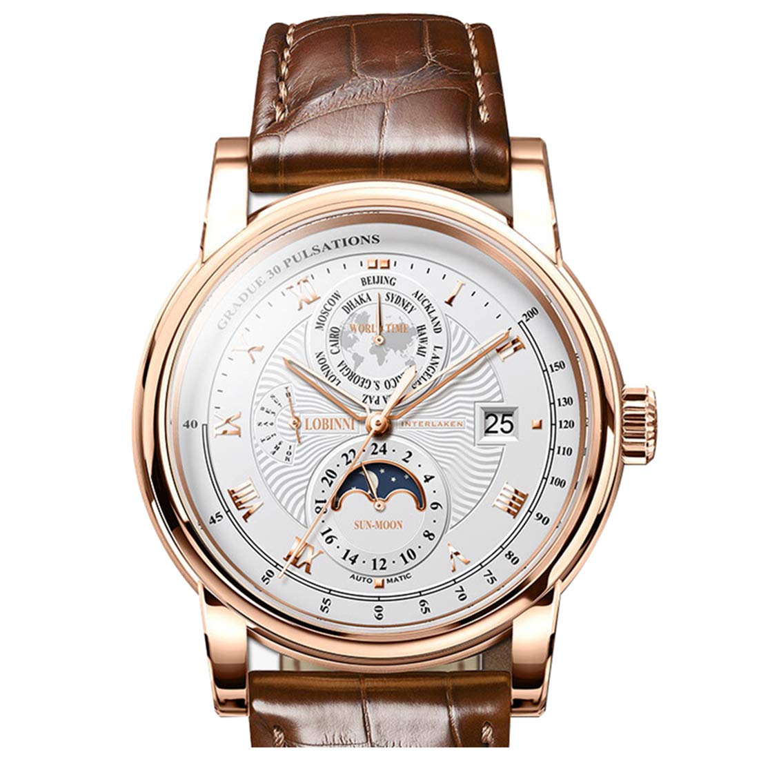 LOBINNI Men's Automatic Self-Wind Mechanical Watch - 50m Waterproof Luxury Dress Wristwatch for Business & Formal Occasions