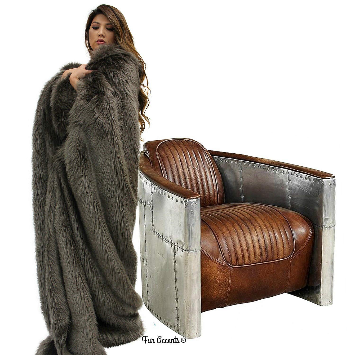 Soft Plush Faux Fur Throw Blanket - 4'x5' Pewter Gray Shaggy Blanket with Luxurious Fur Accents - Perfect for Sofa, Bed & Winter Cozy Decor