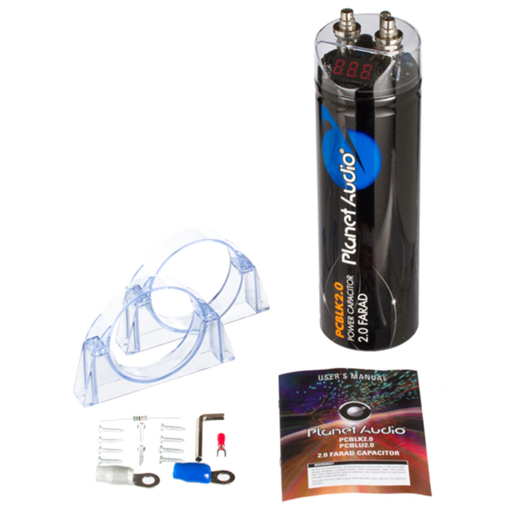 Planet Audio PCBLK20 2 Farad Car Audio Capacitor with Digital Voltage Display - Power Your Car Stereo System & Prevent Headlight Dimming