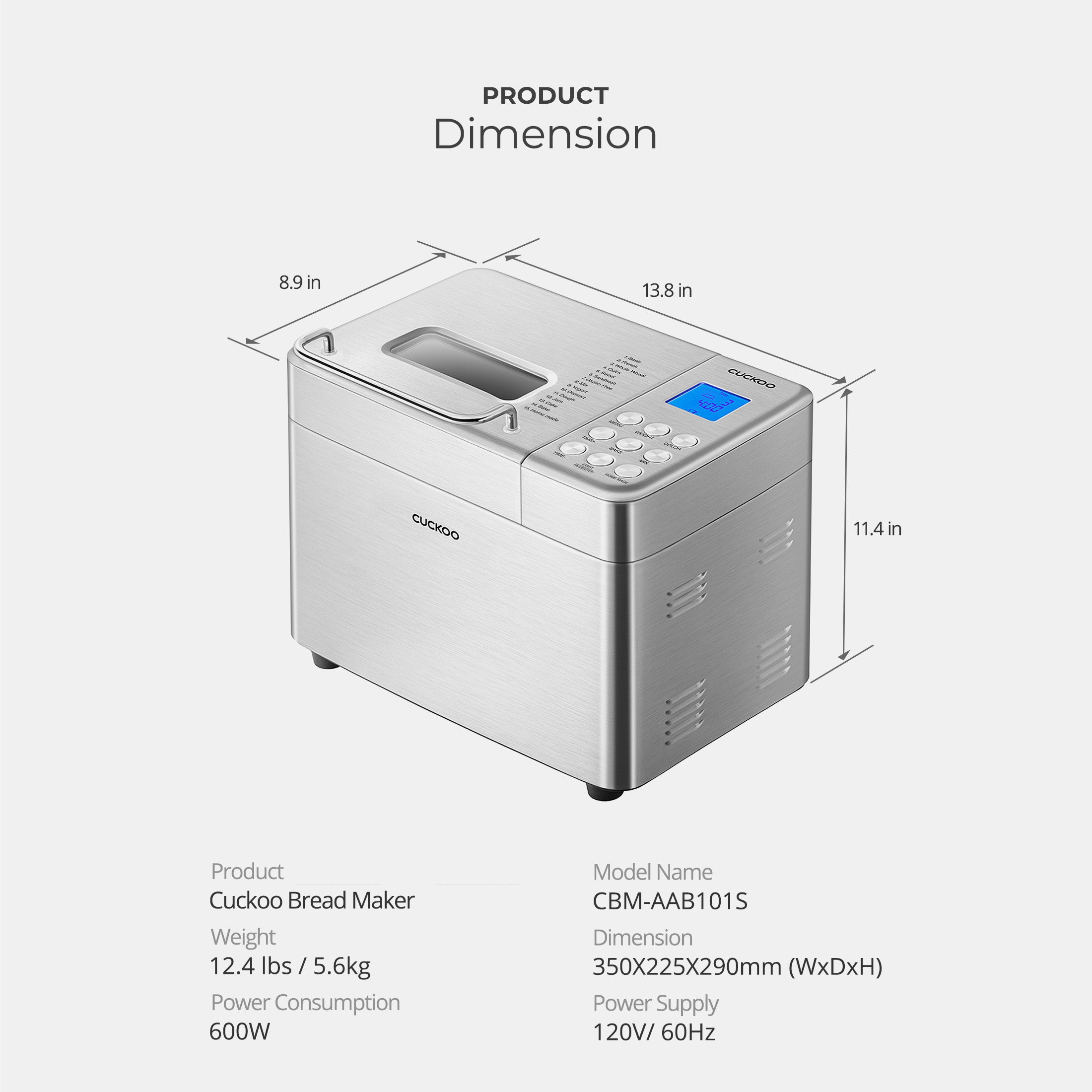Refurbished Grade C Bread Maker Machine (Model CBM AAB101S) - Automatic with 15 Menu Options, 3 Crust Colors, 2lb Loaf Capacity - Perfect for Home Baking, Gifts & Small Bakeries