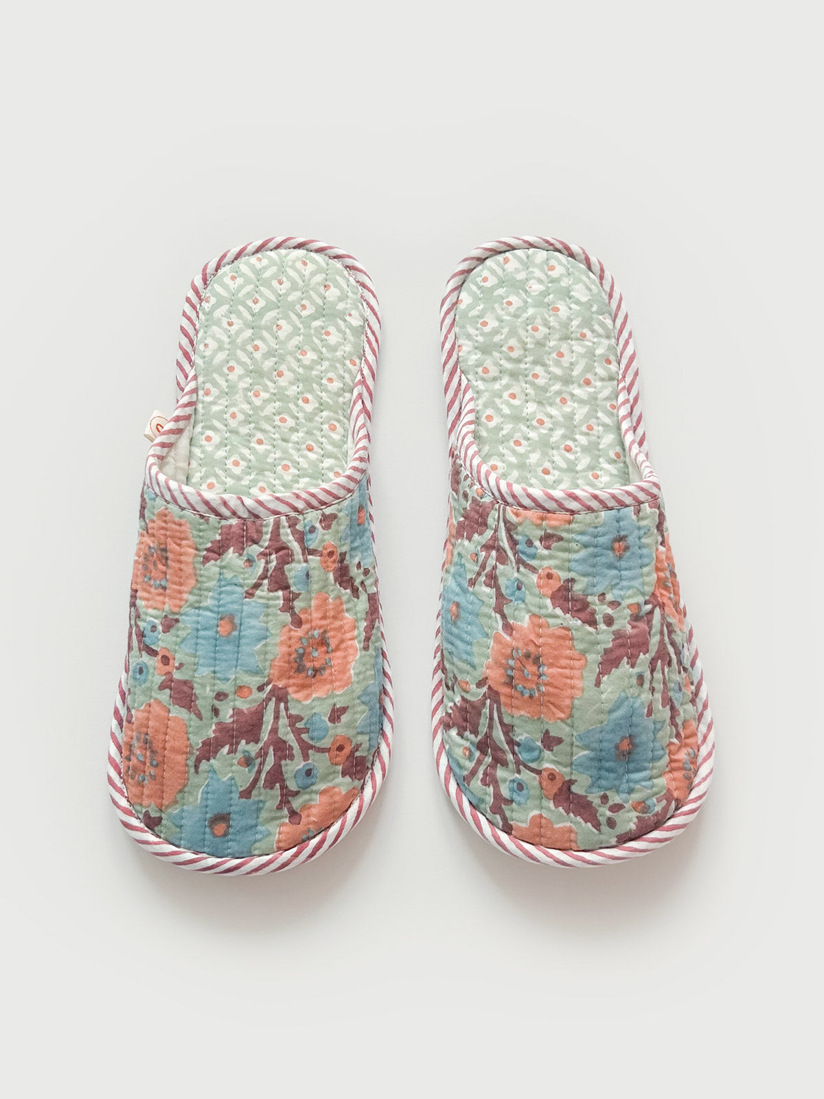 Handmade Block Print Cotton House Slippers - Duck Egg Blue | Comfortable Indoor Slides for Women | Perfect for Home, Spa & Yoga Relaxation
