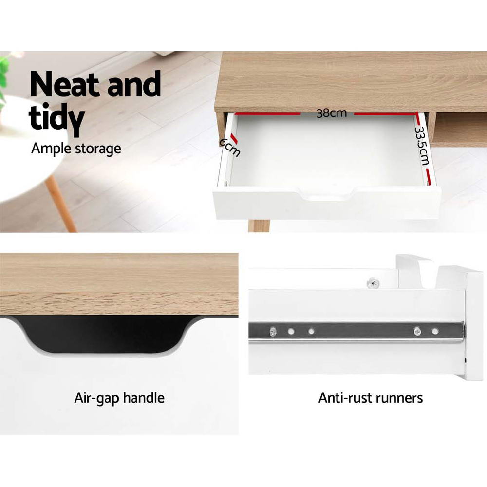 Modern Two-Drawer Wooden Computer Desk for Home Office - Compact Writing Workstation with Storage for Small Spaces