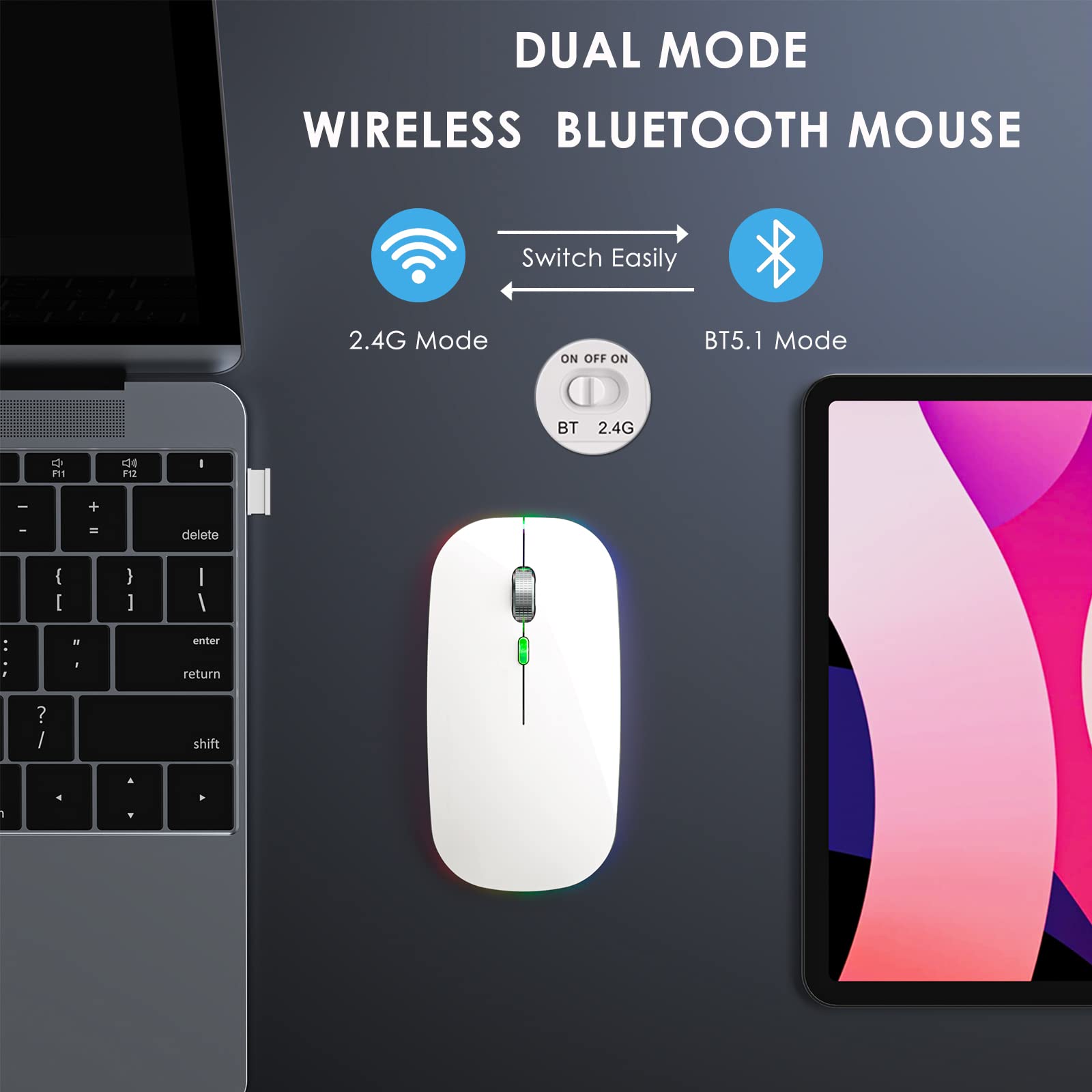 Wireless Rechargeable Gaming Mouse - Lightweight Honeycomb Design with RGB Backlit, Ergonomic Grip & USB Receiver for PC, Mac, Laptop - Perfect for Esports, FPS Games & Office Work (White)