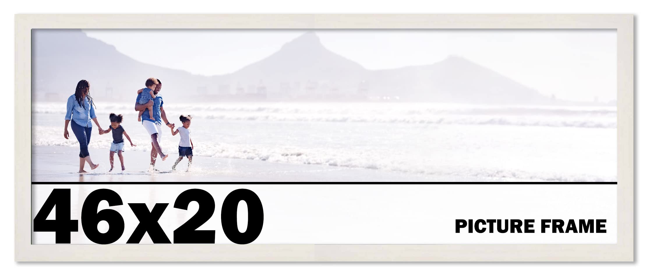 46x20 White Wash Wood Picture Frame - Modern Photo Frame with UV Acrylic Shatter Guard & Acid-Free Backing - Perfect for Family Photos, Wall Decor, Living Room, Bedroom & Office Display