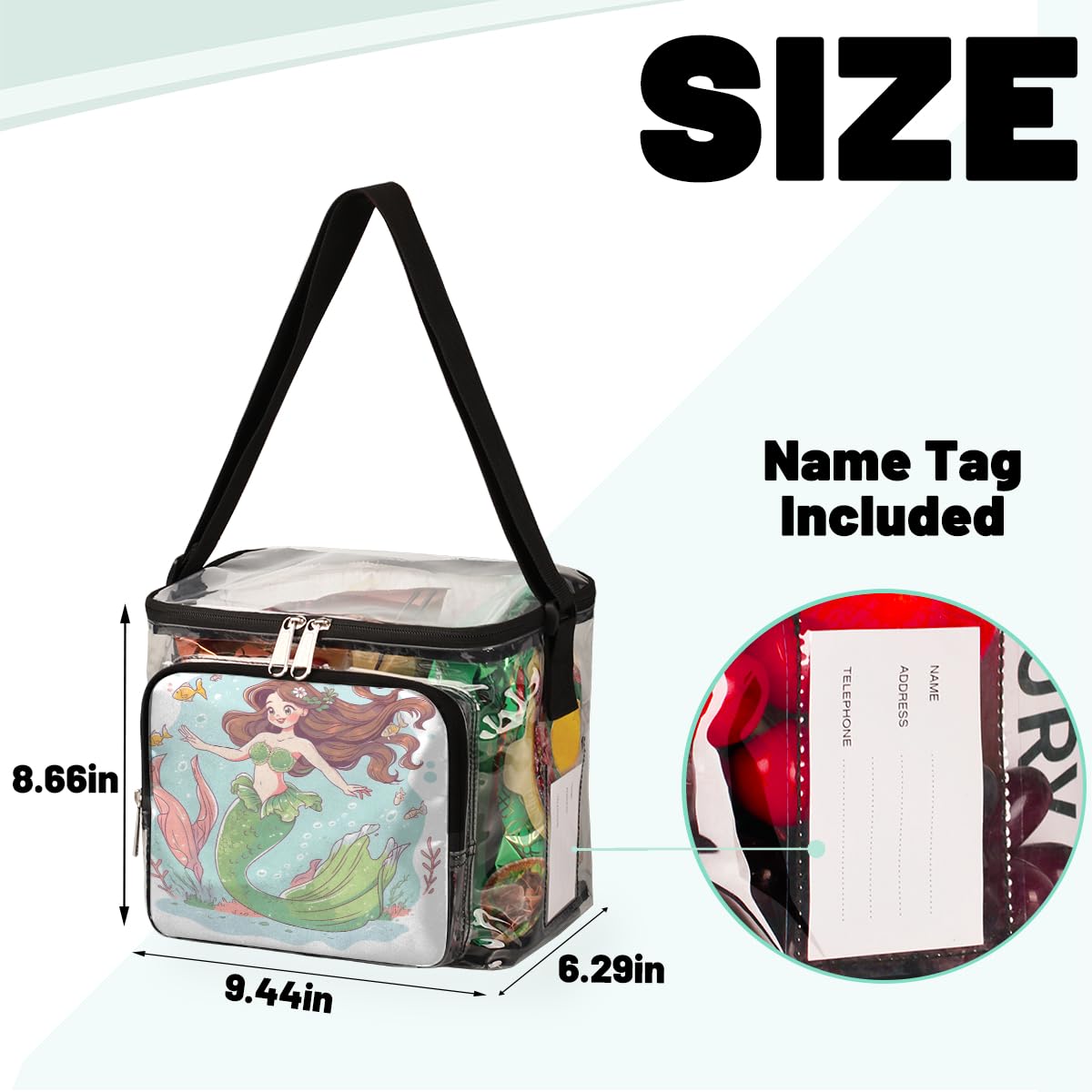 GzLeyigou Clear Transparent Mermaid Tote Bag with Handles - Waterproof Underwater Themed Shoulder Bag for Beach, Pool, Travel, Picnic, Concerts & Sports Events - Coral Seaweed Design Lunch Bag for Outdoor Activities