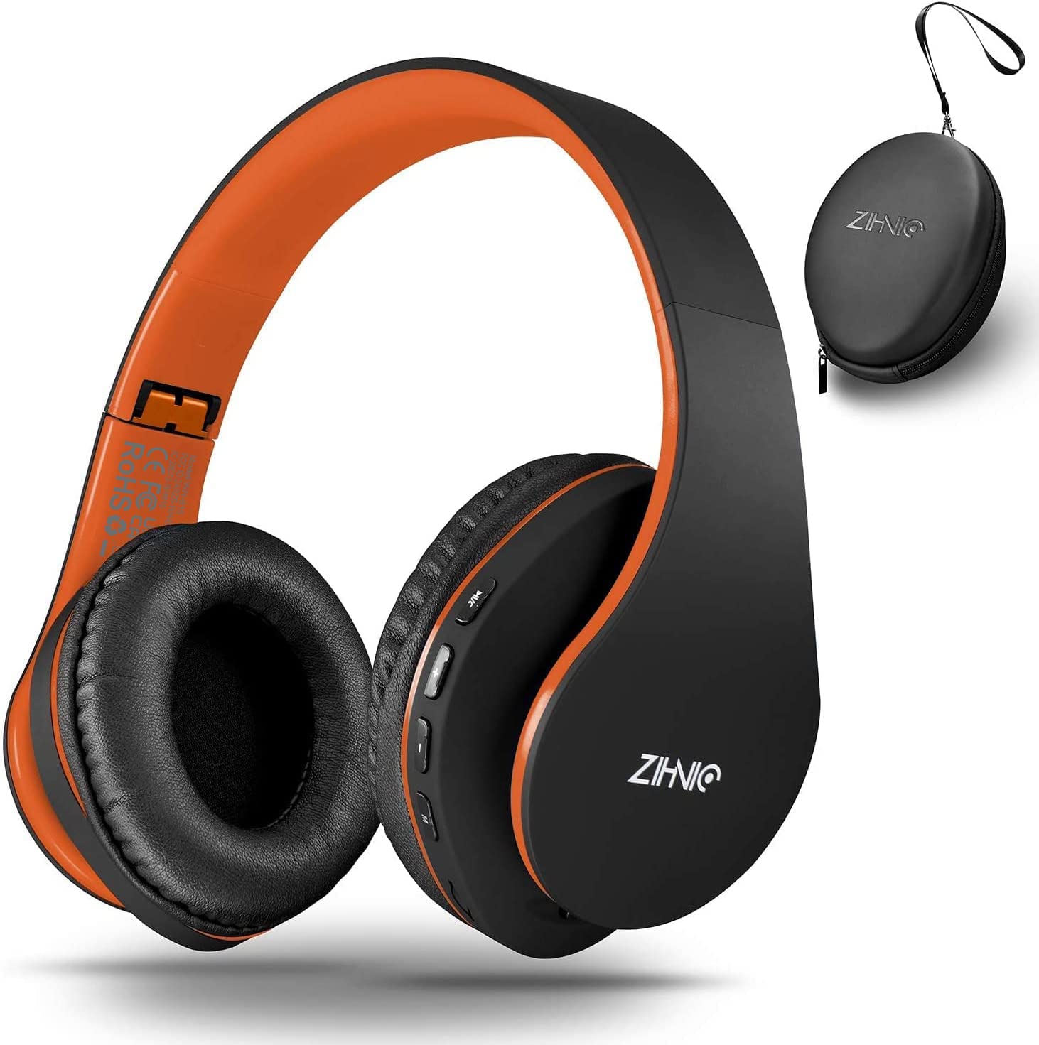 ZIHNIC Bluetooth Over-Ear Headphones Wireless & Wired Foldable Stereo Headset with Micro SD/TF, FM - Lightweight Comfortable Earmuffs for Phone, PC, Gaming, Travel & Work (Orange)