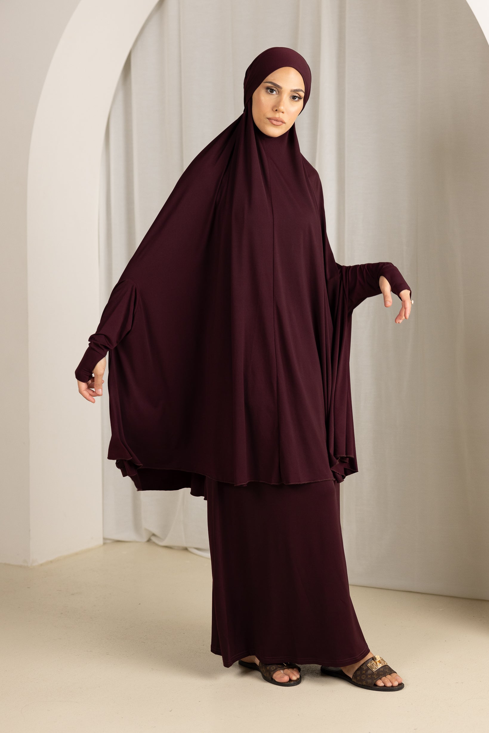Modest Tie Back Jilbab Prayer Set with Sleeves - Dark Shades for Women | Perfect for Islamic Prayer, Mosque Visits & Everyday Modest Wear