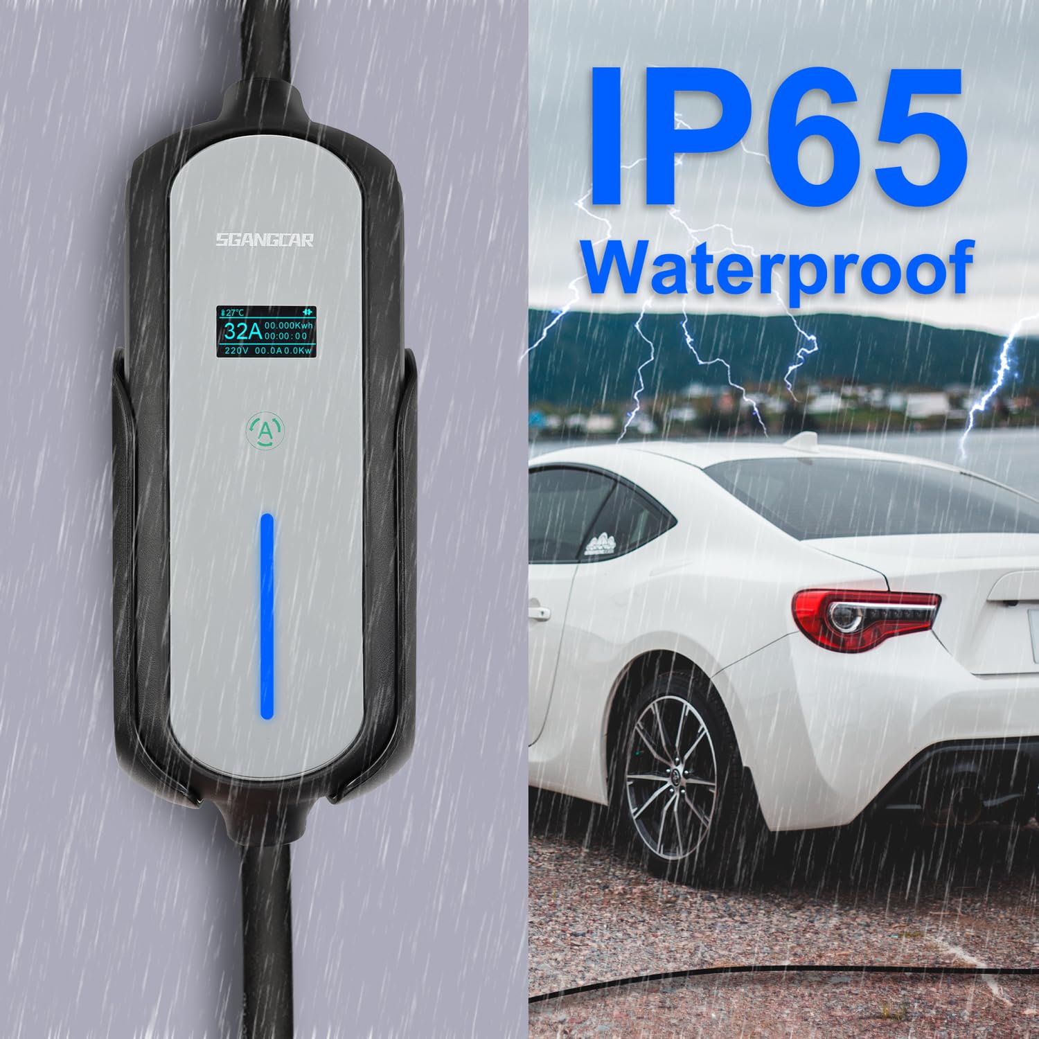 32Amp 240V Level 2 EV Charger with NEMA 14-50 Plug - Portable Home Electric Vehicle Charger | SAE J1772 Compatible | IP65 Waterproof | Adjustable Current & Timer | 20ft Cable - Perfect for Home, Garage & Outdoor Charging