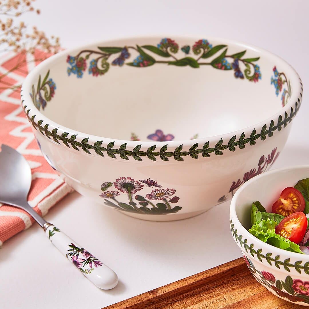 Portmeirion Botanic Garden Salad Bowl - 12-Inch Porcelain Serving Bowl for Fresh Salads, Fruits & Appetizers - Elegant Floral Design, Microwave & Dishwasher Safe - Perfect for Dinner Parties, Picnics & Family Gatherings