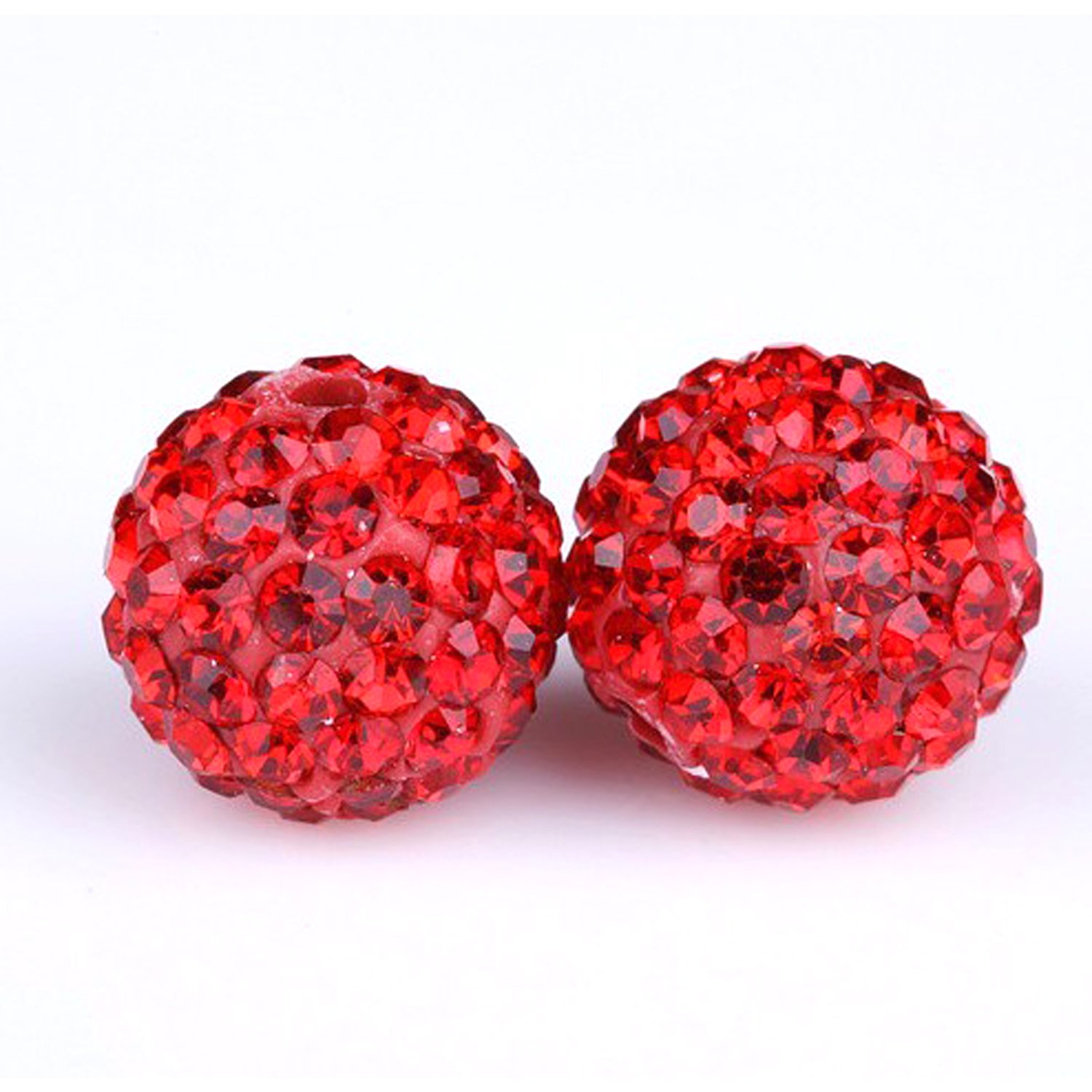 RUBYCA Pave Czech Crystal Disco Ball Clay Beads for Shamballa Bracelet Making - 50pcs 12mm Light Siam Red Beads - DIY Jewelry Crafting, Boho Style Accessories, Meditation Bracelet Supplies