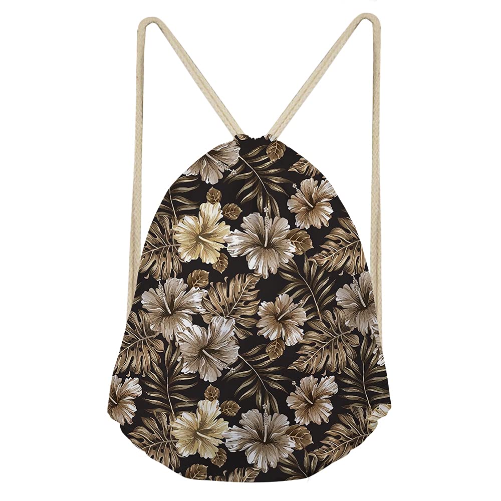 Hawaiian Flower Drawstring Backpack for Women - Lightweight Gym Sports Bag with Floral Print, Large Storage for Beach, Travel, Yoga & Shopping | Perfect for Outdoor Activities, Workouts and Casual Use
