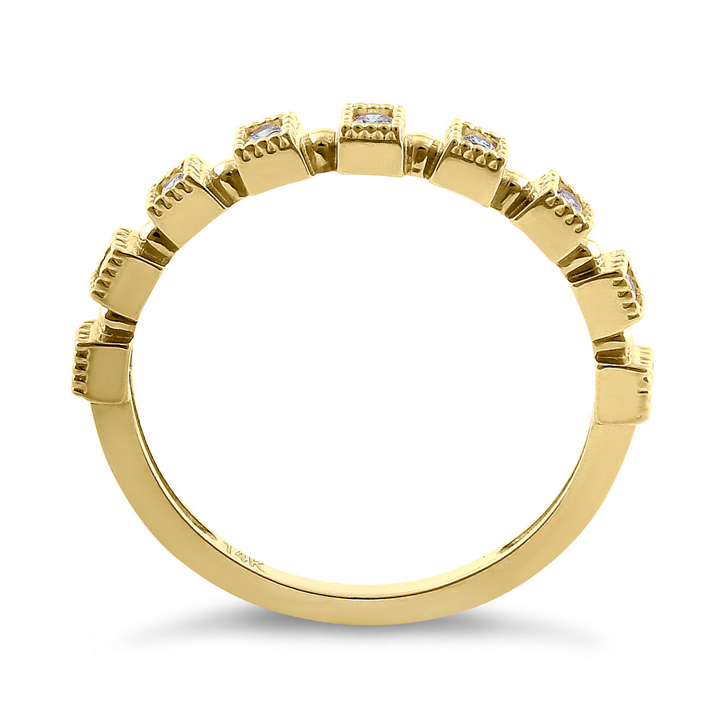 14K Yellow Gold Single Row Square Frame Round 1.89 ct Diamond Ring for Women - Elegant Wedding, Engagement & Anniversary Jewelry Gift