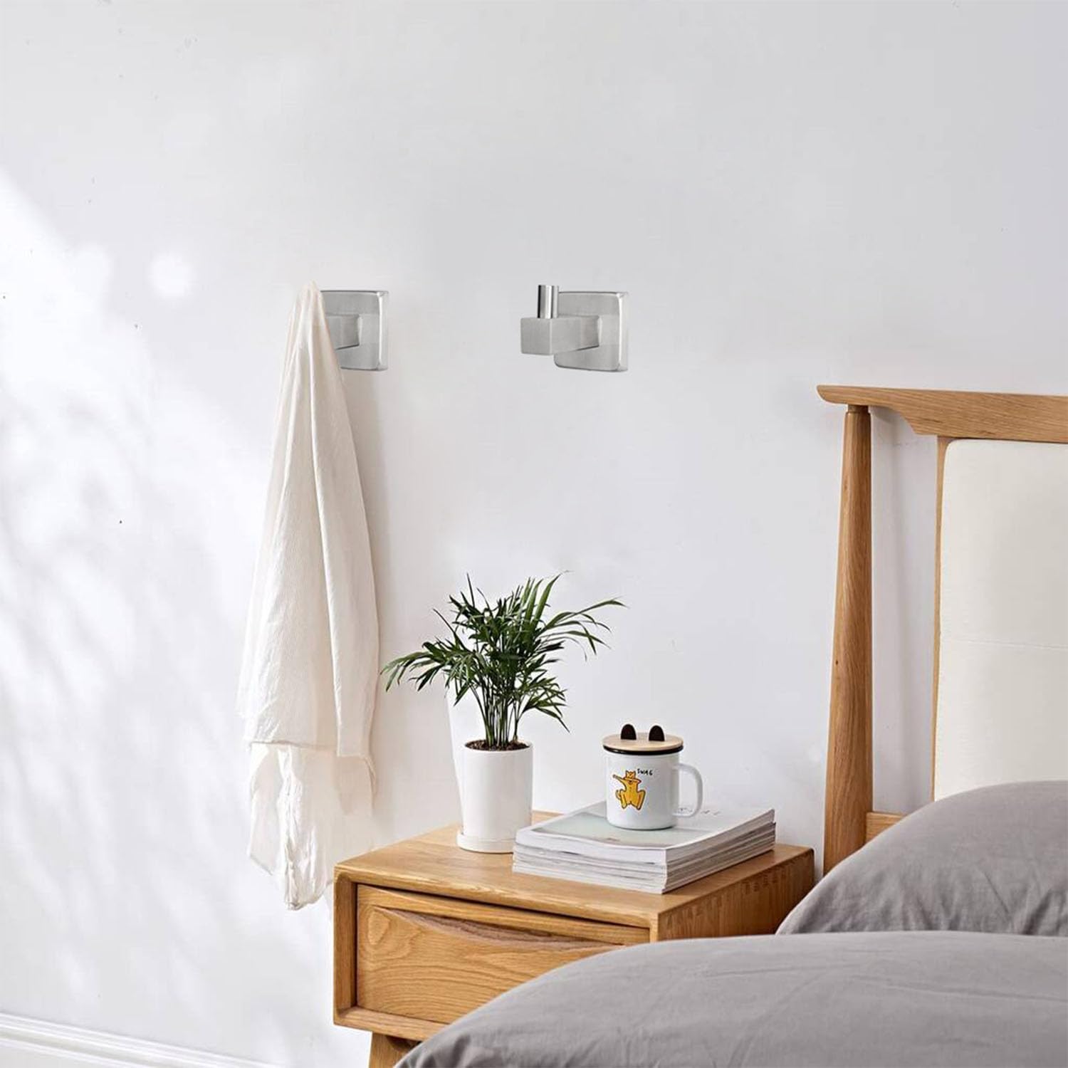 TocTen 2 Pack Brushed Stainless Steel Wall Mounted Hooks - Heavy Duty Rustproof 304 Stainless Steel Bathroom & Kitchen Hooks for Towels, Robes, Coats & Clothes - Perfect for Bathroom Organization, Kitchen Entryway & Wardrobe Storage