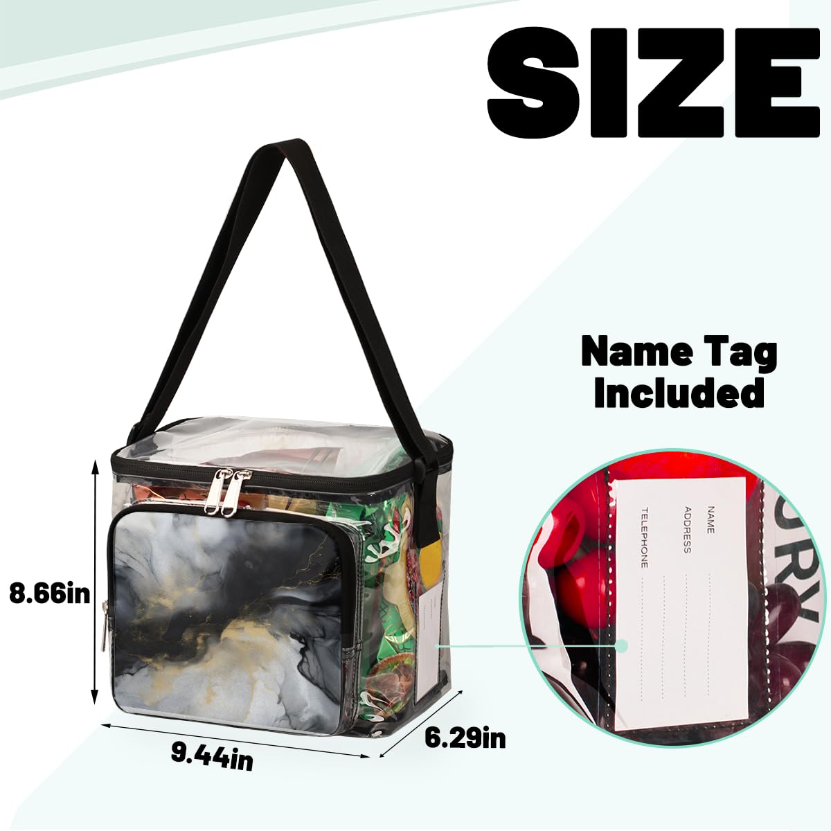 GzLeyigou Clear Marble Print Tote Bag - Waterproof Transparent Shoulder Bag with Handles for Women | Perfect for Beach, Travel, Picnic, Concerts & Stadium Events | Fashionable Crossbody Lunch Bag for Outdoor Activities