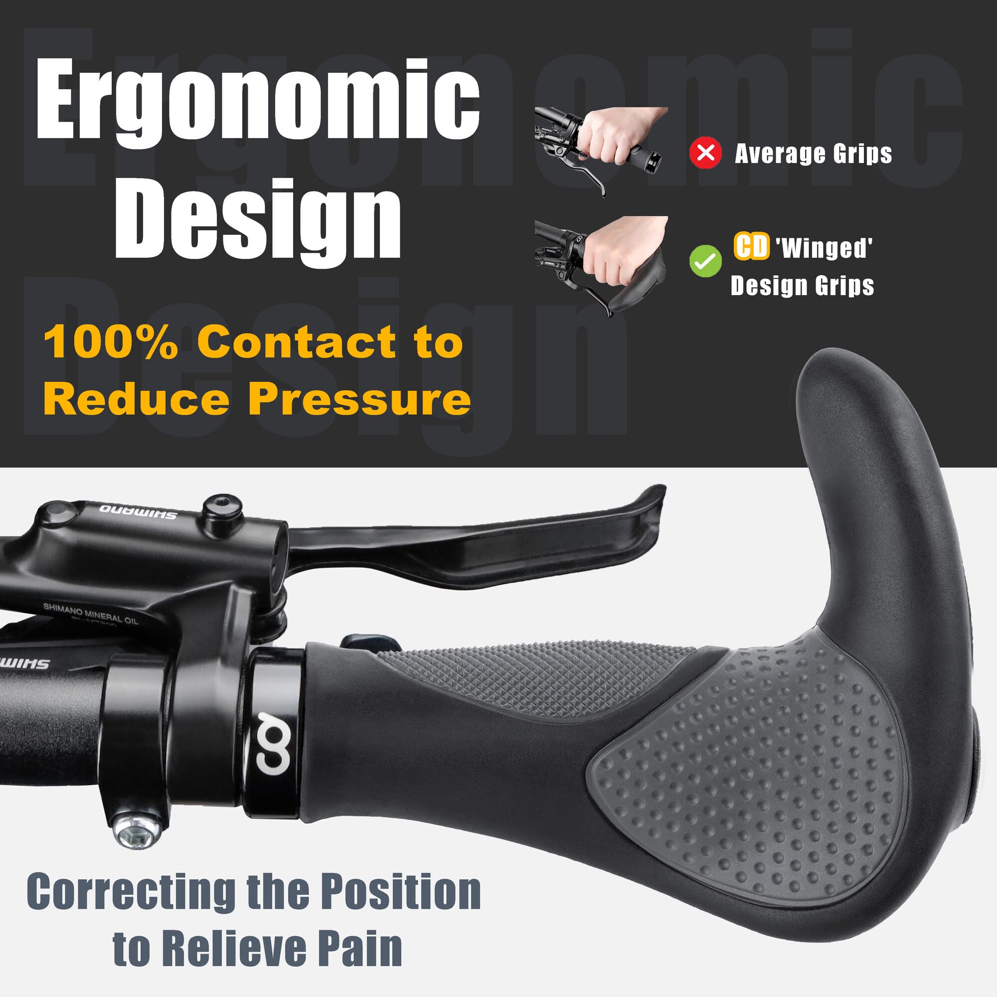 CyclingDeal Ergonomic Anti-Slip Mountain Bike Grips - Soft Gel Handlebar Grips for MTB, Road & Commuter Bikes | Perfect for Trail Riding, Urban Commuting & Long-Distance Cycling