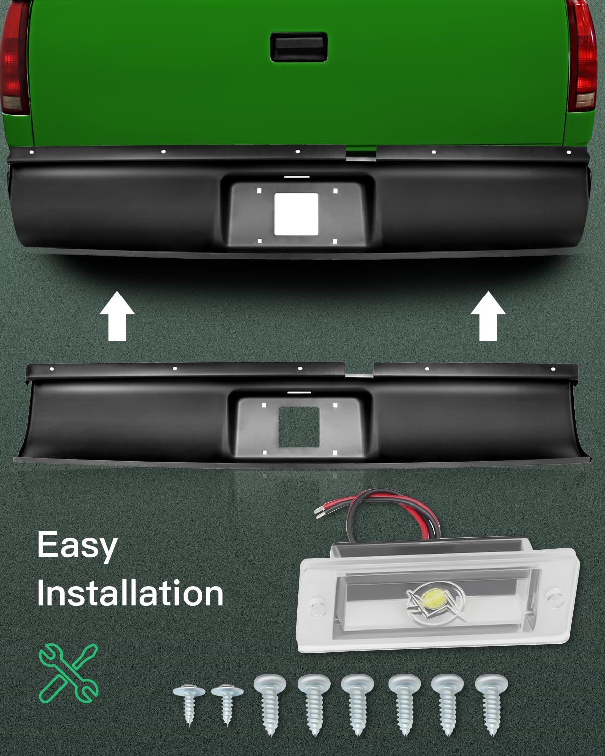 SCITOO Heavy Duty Steel Rear Bumper Roll Pan for 1994-2003 Chevrolet S10 & GMC Sonoma - Textured Black Finish with License Plate Lights | Off-Road Protection & Custom Truck Upgrade