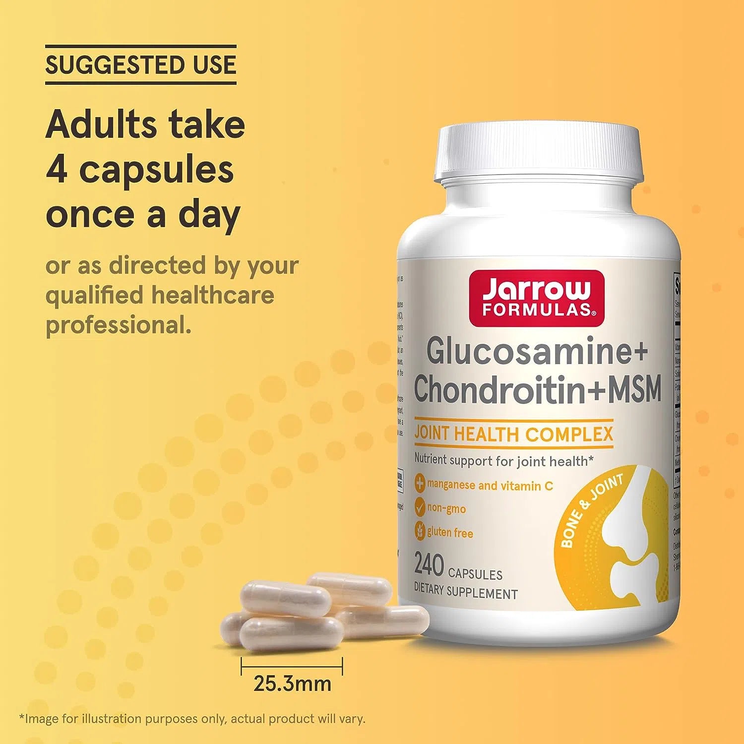 Jarrow Formulas Glucosamine Chondroitin MSM Supplement - Joint Support for Mobility & Flexibility - Ideal for Athletes, Seniors & Active Lifestyles