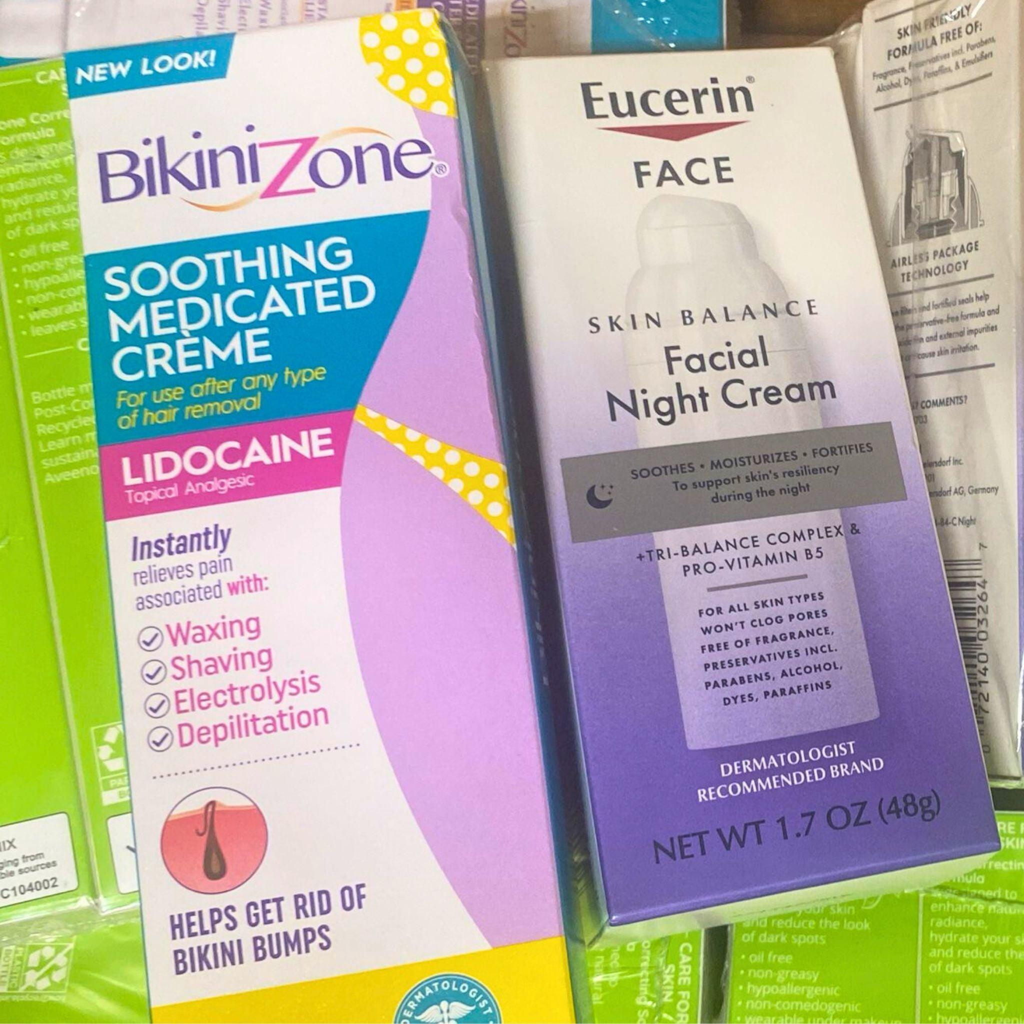 Eucerin, Bikini Zone & Aveeno Skincare Bundle - 35 Piece Assorted Lot for Women's Daily Care & Post-Shave Soothing | Perfect for Travel, Gym & Home Use
