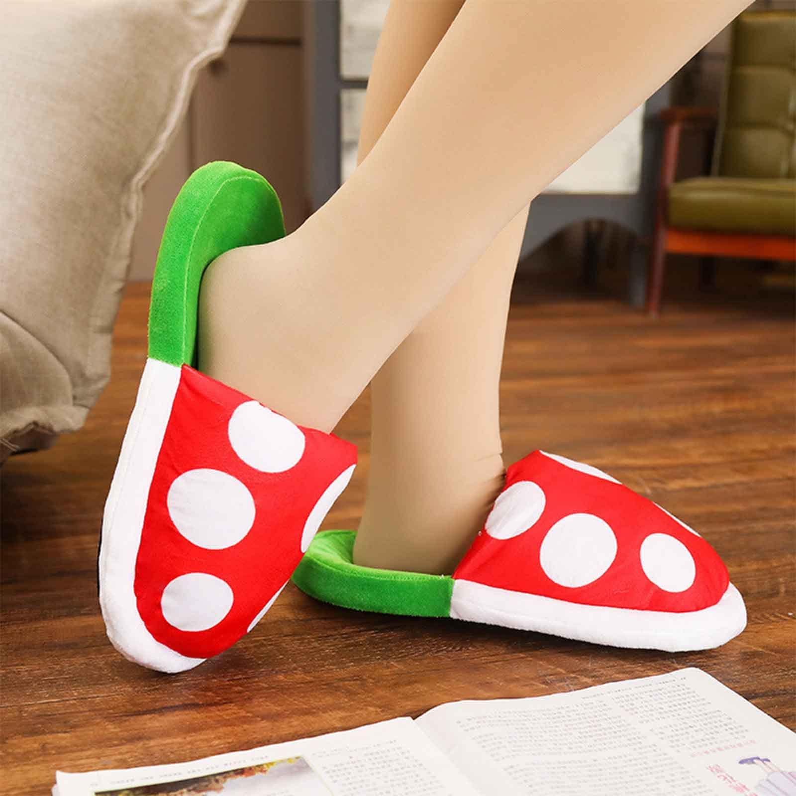 Piranha Plant Slippers - Super Mario Inspired Plush House Slippers with Green Pipe Pot Holder | Cute Mushroom Slippers for Gamers & Anime Fans | Perfect Gift for Cosplay, Lounge Wear & Video Game Enthusiasts