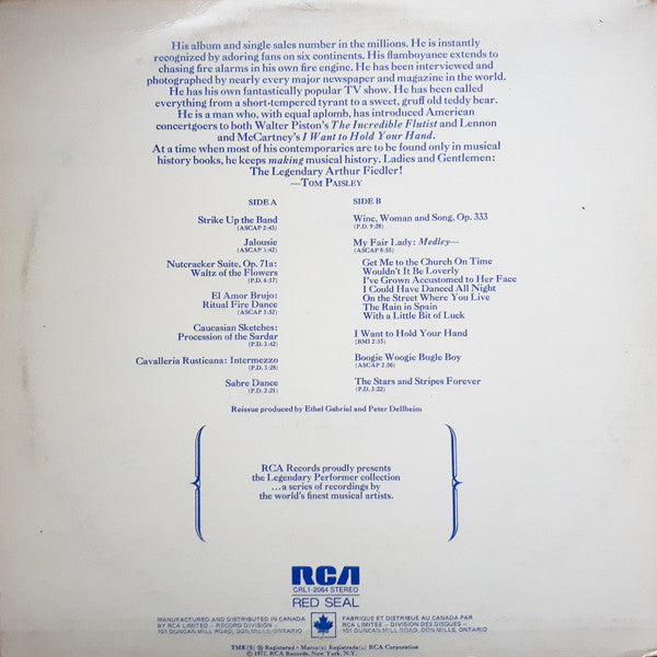 Arthur Fiedler - Legendary Performer LP Vinyl Record (Compilation, Remastered) - Perfect for Classical Music Collectors & Audiophiles