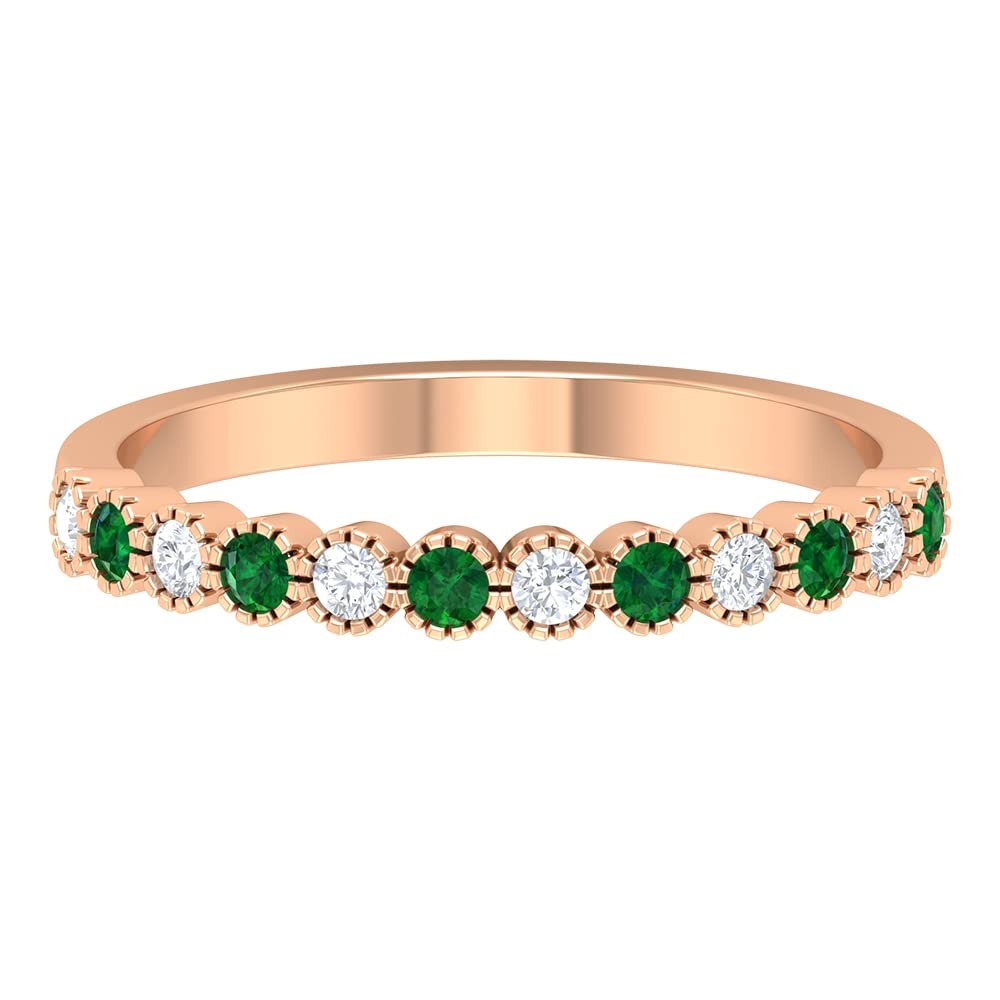 0.25 CT Lab-Created Emerald & Diamond Half Eternity Ring for Women - 14K Solid Gold Wedding Band, Anniversary Gift, Bridal Jewelry - Perfect for Engagements, Proposals & Special Occasions