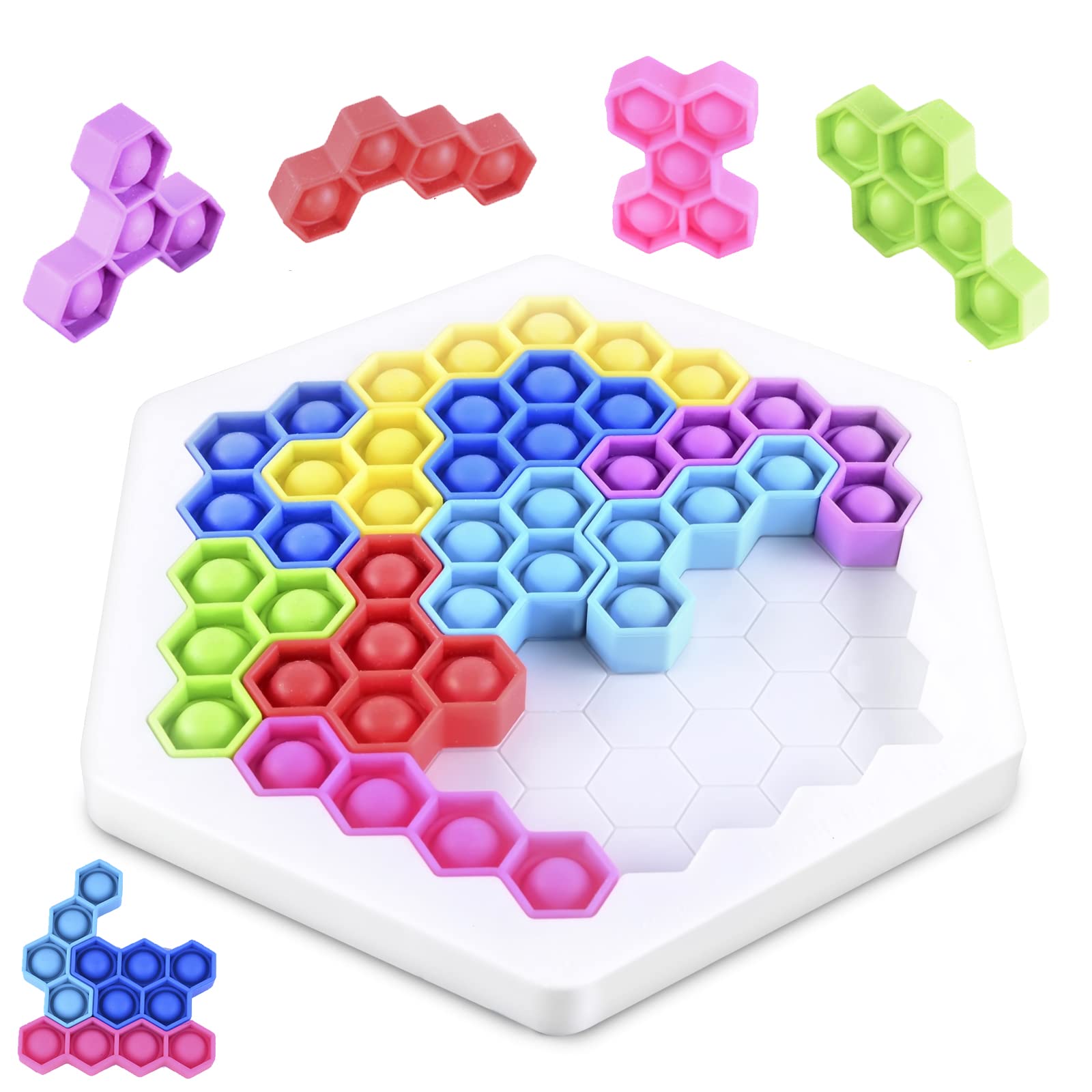 Abaimen Push Bubble Pop Fidget Sensory Toy - Hexagon Silicone Puzzle Stress Relief Game for Kids & Adults | Anti-Anxiety Sensory Tool for Classroom, Office & Travel | Perfect Gift for Friends & Family