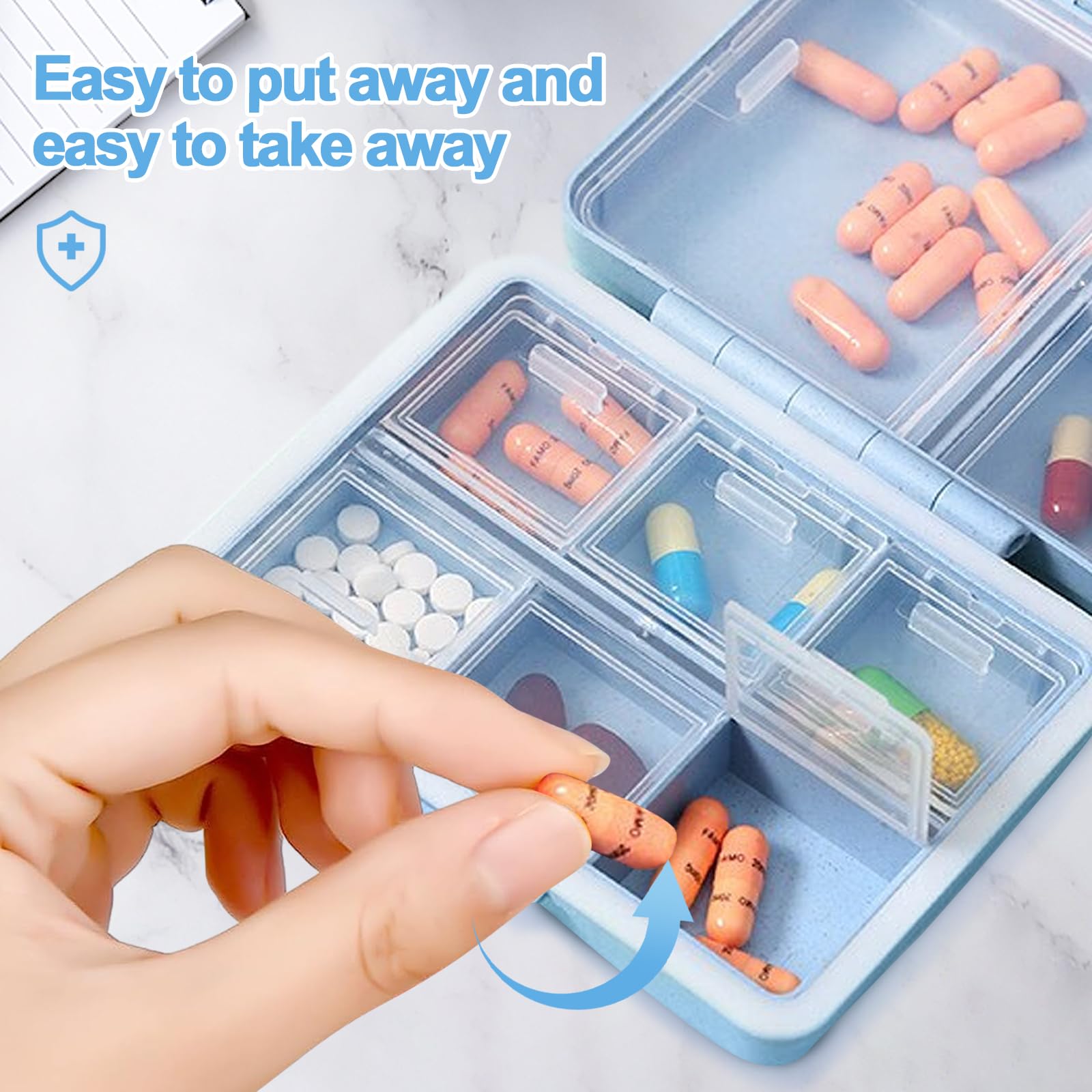7-Day Travel Pill Organizer with 9 Compartments - Portable Daily Pill Box for Purse or Bag (Blue) | Perfect for Medication Management at Home, Work, or On-The-Go Travel