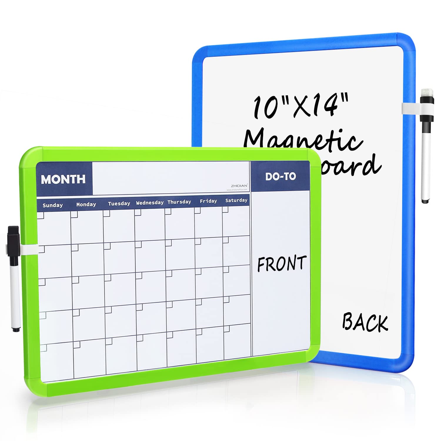 2-Pack Magnetic Dry Erase Whiteboard Calendar - Double-Sided Monthly Planner Board for Wall & Fridge (14x10