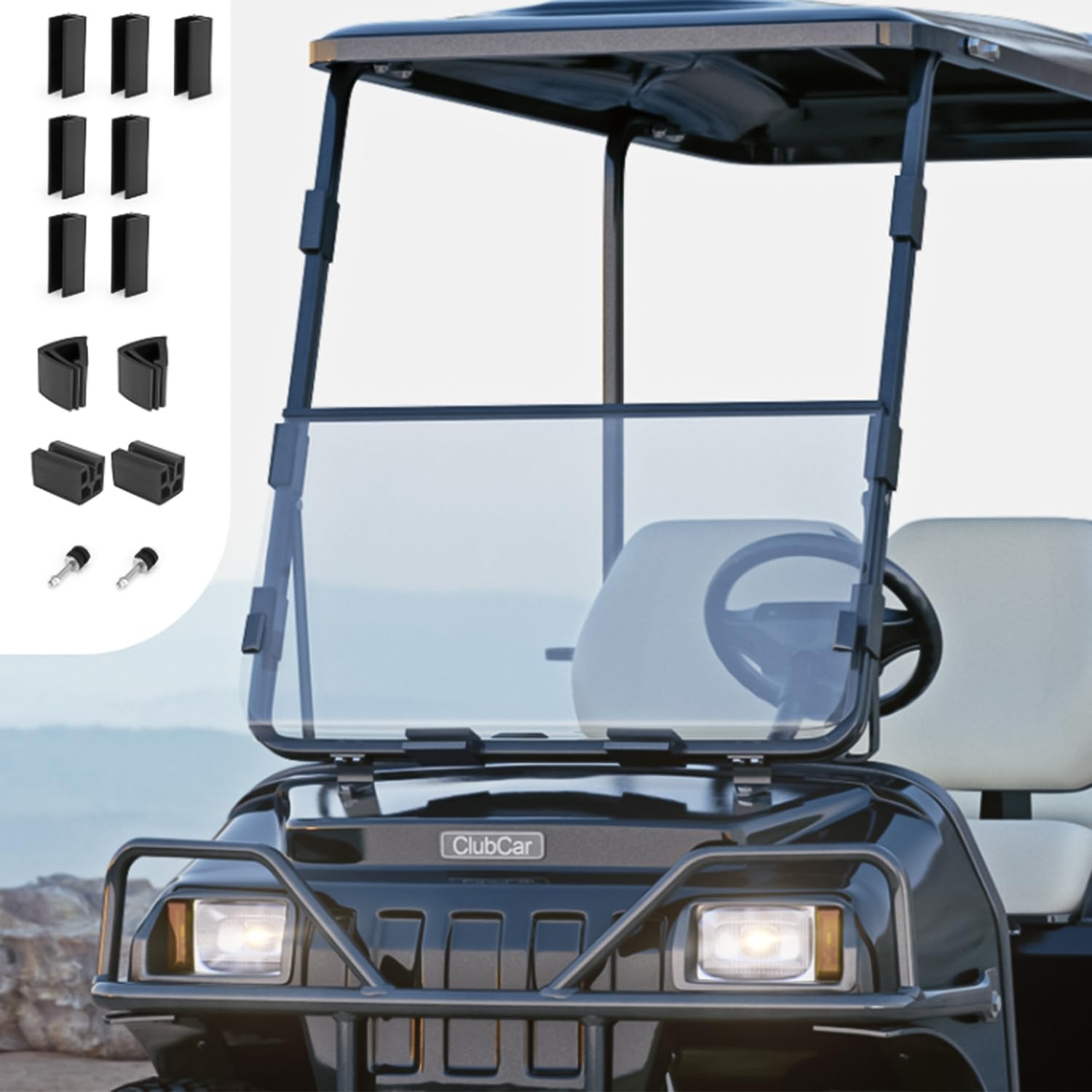 1982-2000.5 Club Car DS Clear Impact-Resistant Fold Down Golf Cart Windshield | Durable Replacement for Club Car DS Models | Perfect for Golf Courses, Resorts & Neighborhood Transport