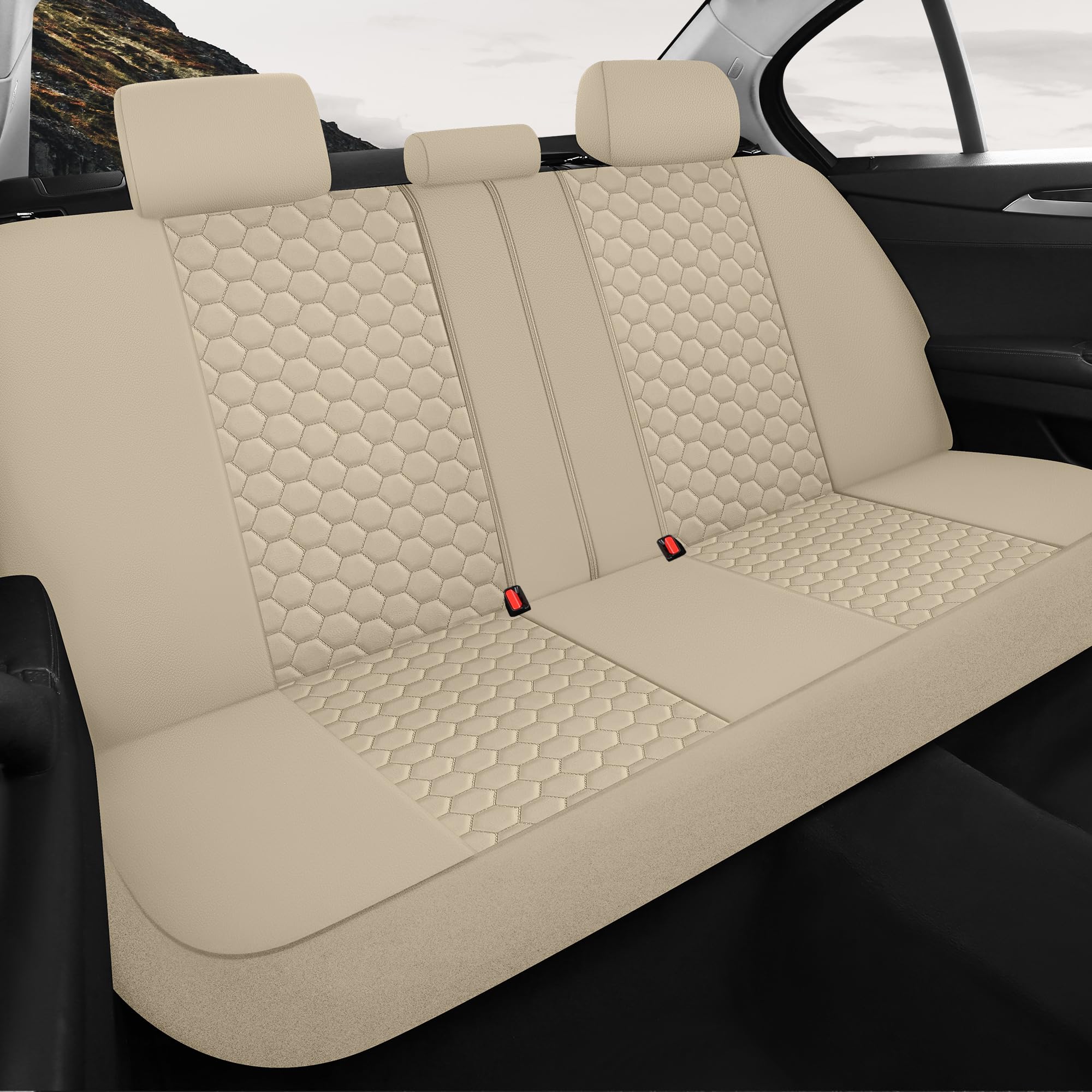 Premium YGL PU Leather Car Seat Covers Full Set - Waterproof, Anti-Stain Interior Protector for Cars, Trucks, Vans, SUVs & Pickups | Airbag Compatible | Luxury Beige Design | Perfect for Daily Commute, Road Trips & Vehicle Protection