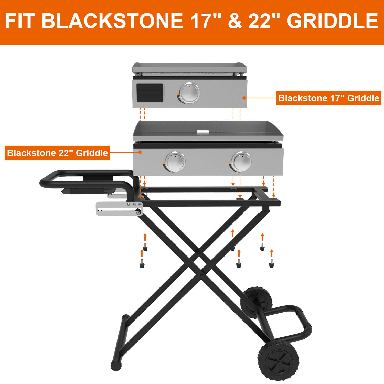 Heavy-Duty Foldable Griddle Cart with Wheels for Blackstone 22 & 17 Inch Grill - Portable Griddle Stand, Grill Replacement Part for Outdoor Camping, BBQ, Tailgating & Backyard Cooking - Perfect for Patio, Picnic & RV Trips