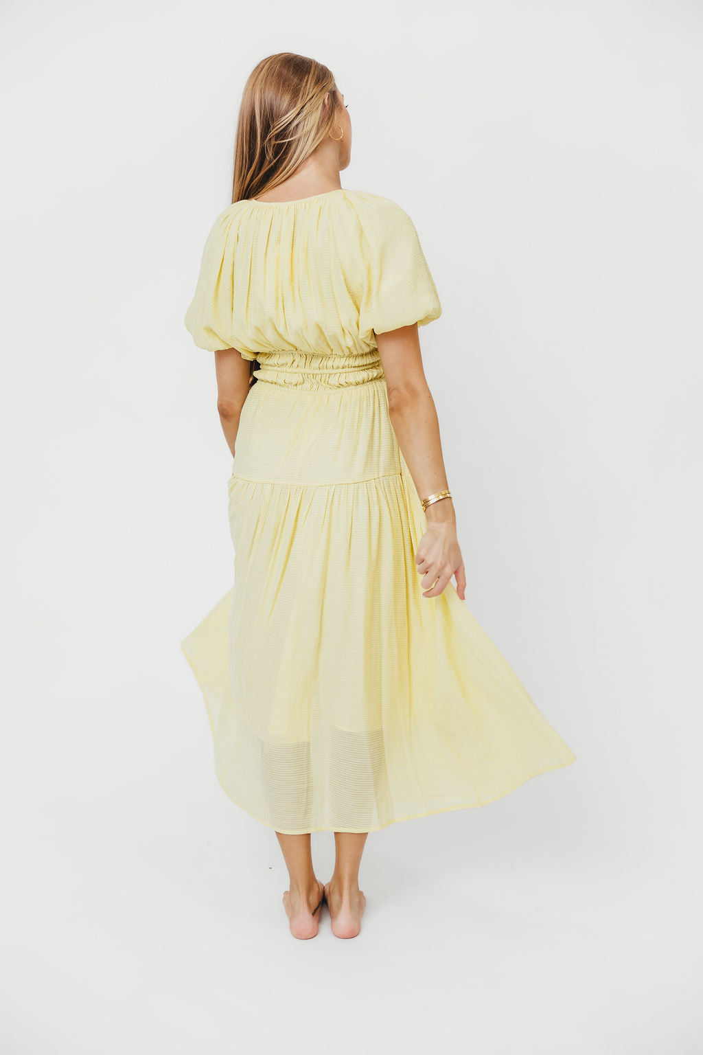 Elegant Light Yellow Tiered Maxi Dress by Pamela - Perfect for Summer Weddings, Beach Vacations & Special Occasions