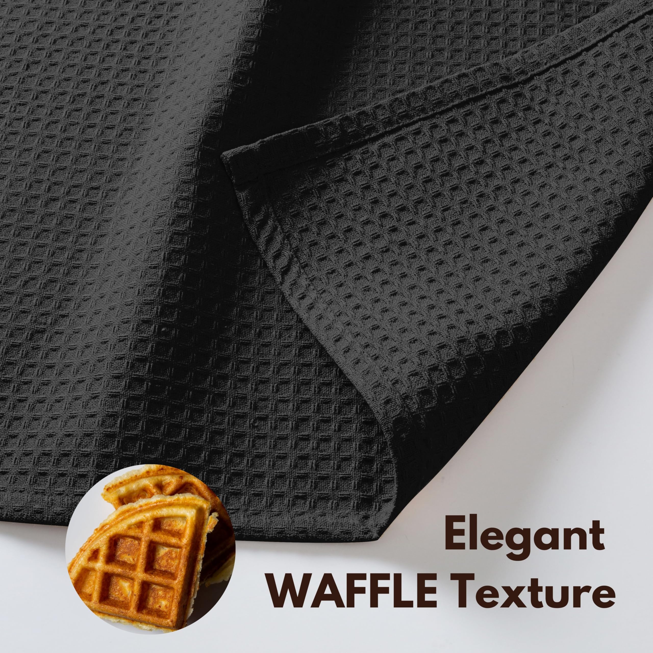 Premium 16x26 Inch Waffle Weave Kitchen Towels - 12-Pack Ultra Absorbent Cotton Dish Cloths with Hanging Loop | Soft Bar Towels, Cleaning Rags & Washcloths for Drying Dishes, Countertops & Glassware (Black)