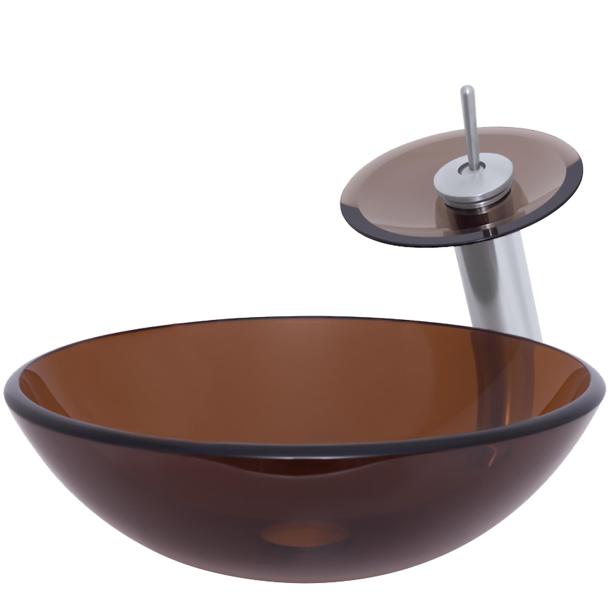 Novatto TY Glass Vessel Bathroom Sink Set - Brushed Nickel & Tea Glass Basin for Modern Vanity | Perfect for Bathroom Remodel, Powder Room Upgrade & Spa-Inspired Decor