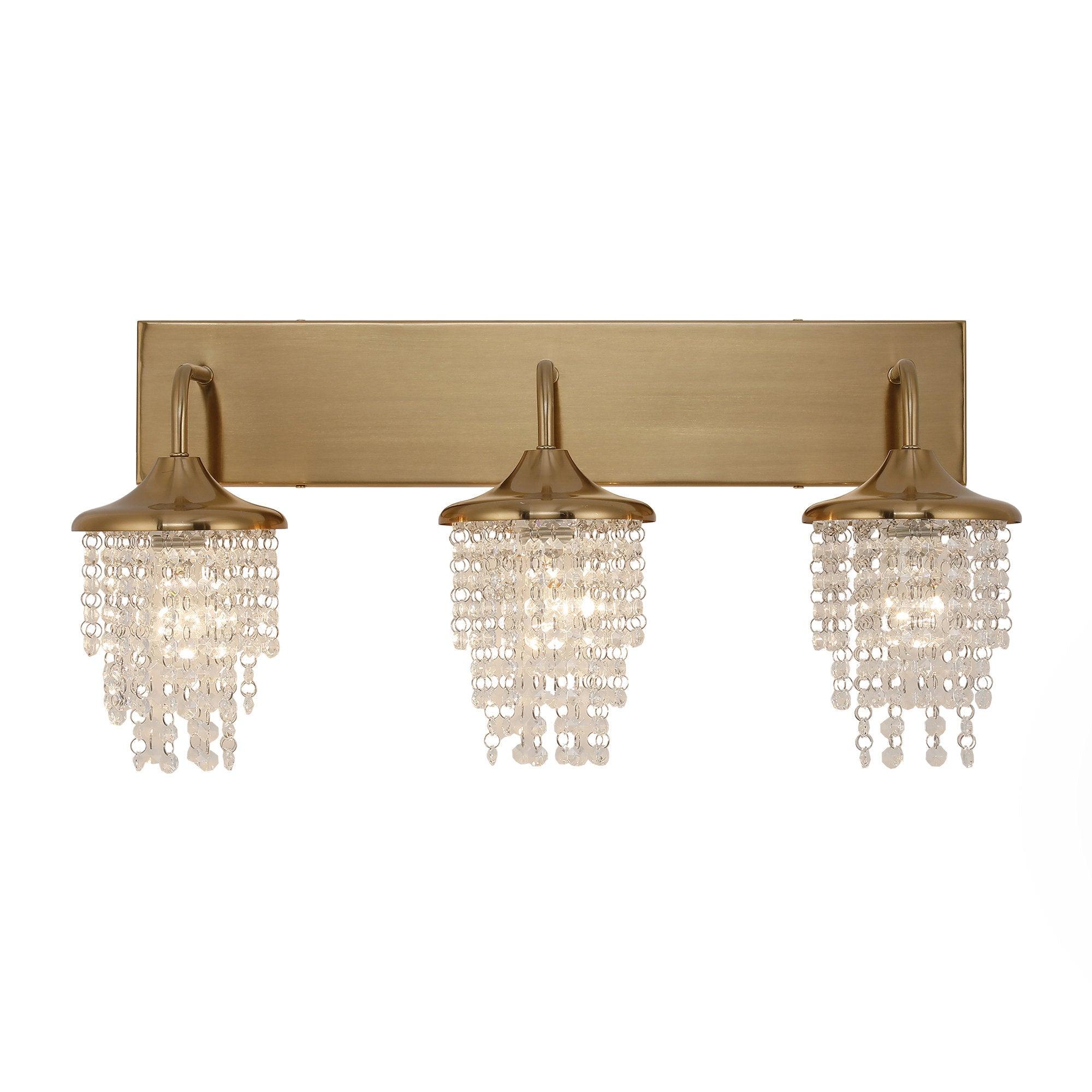 Modern 3-Light Golden Wall Sconce with Crystal Accents - Elegant Lighting Fixture for Living Room, Bedroom, or Hallway Decor