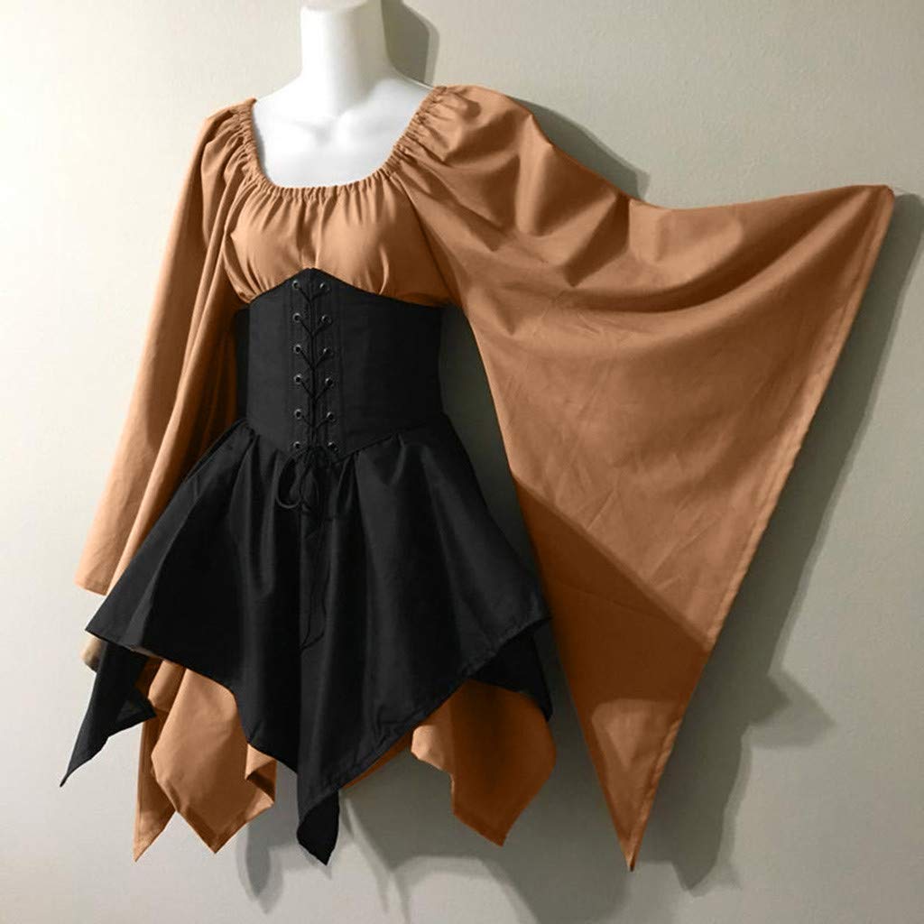 Medieval Renaissance Pirate Corset Dress for Women - Flared Sleeve Traditional Irish Short Costume | Perfect for Halloween, Cosplay, Renaissance Fairs & Themed Parties