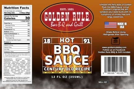 Golden Rule World Famous Hot & Spicy BBQ Sauce - Original Southern Recipe for Grilling, Smoking & Dipping - Perfect for Ribs, Wings & Burgers