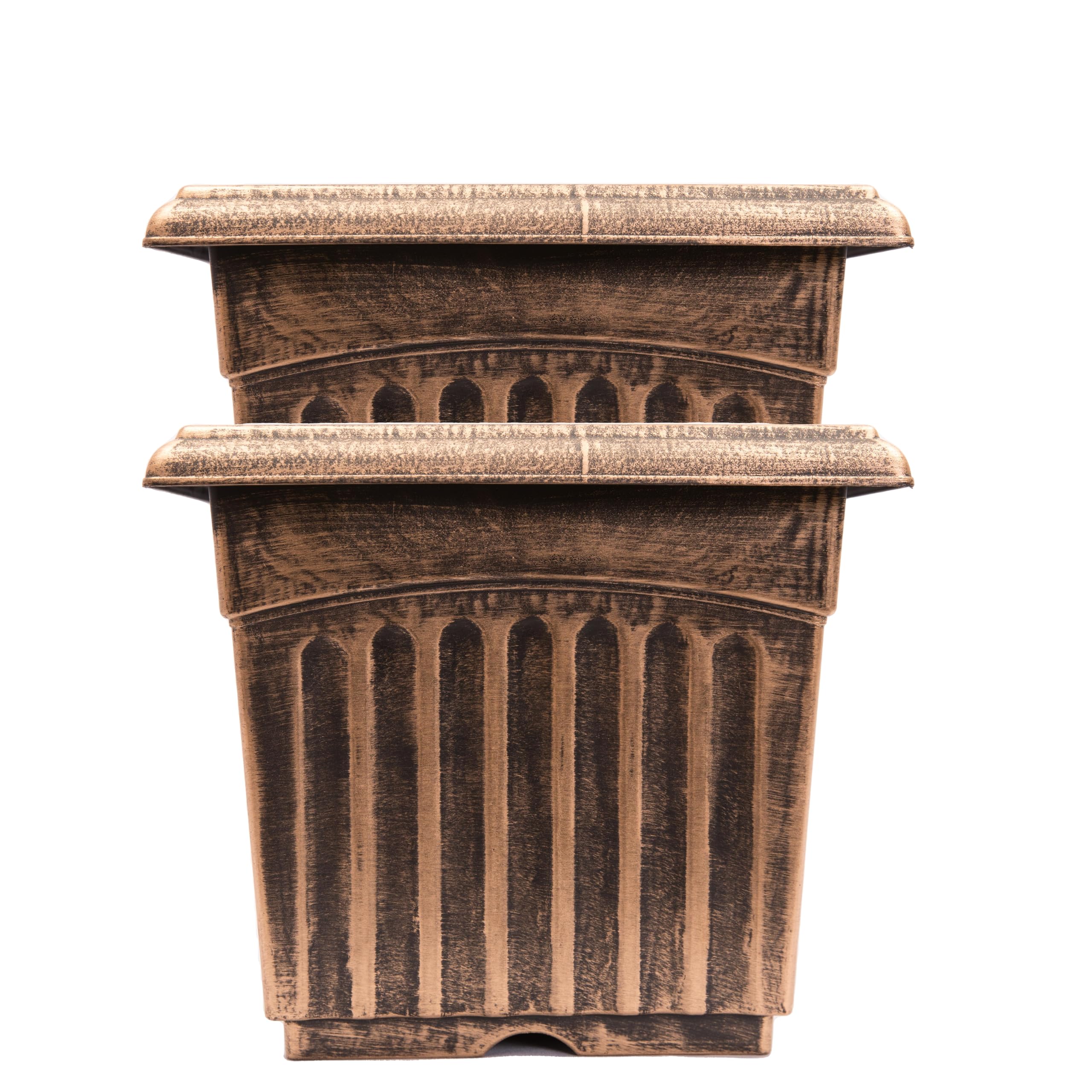 Set of 2 Rustic Greek Column 9-Inch Square Planters - Indoor/Outdoor Flower Pots for Garden, Patio, Office & Home Decor (Medium, Gold) | Perfect for Succulents, Herbs & Small Plants