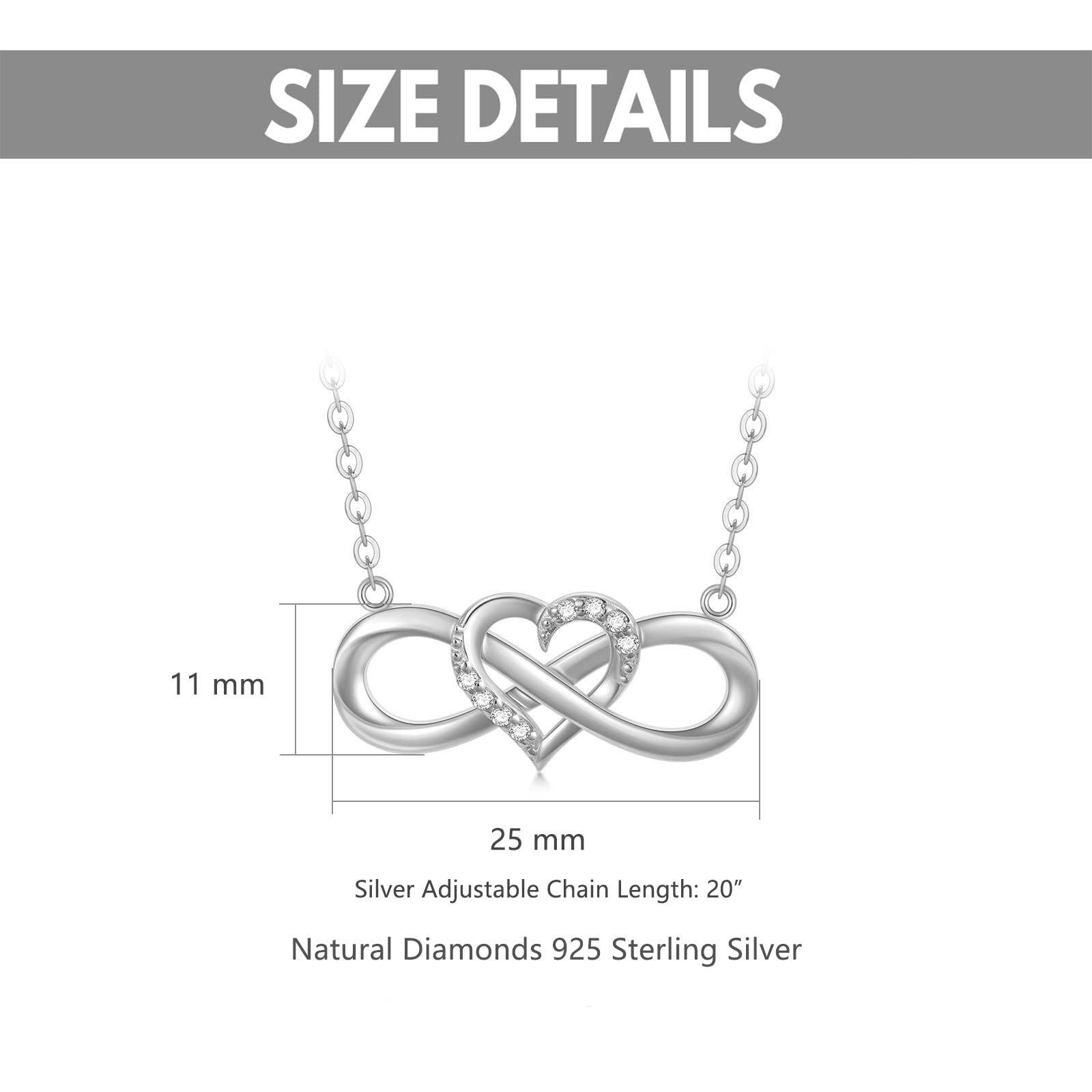 Natural Diamond Infinity Swirl Necklace - Sterling Silver Heart Pendant Love Jewelry for Women, Mom, Wife - 18