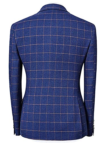 Men's Blue Slim Fit 3-Piece Checked Suit - Double Breasted Vintage Style Business Formal Attire for Weddings, Parties & Office Meetings