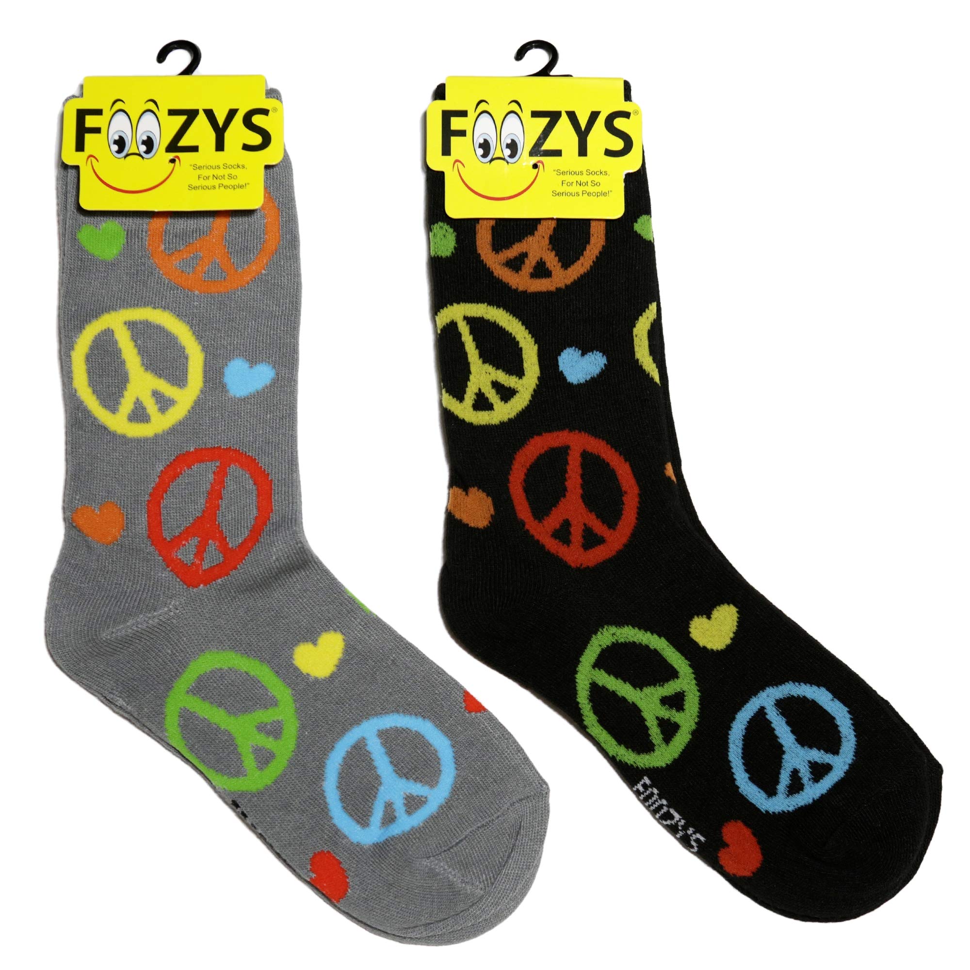 Foozys Women's Crew Socks with Peace Sign Design - Fun Novelty Socks for Casual Wear, Gift Ideas - 2 Pairs Pack - Perfect for Everyday Use, Workout, and Fashion Outfits