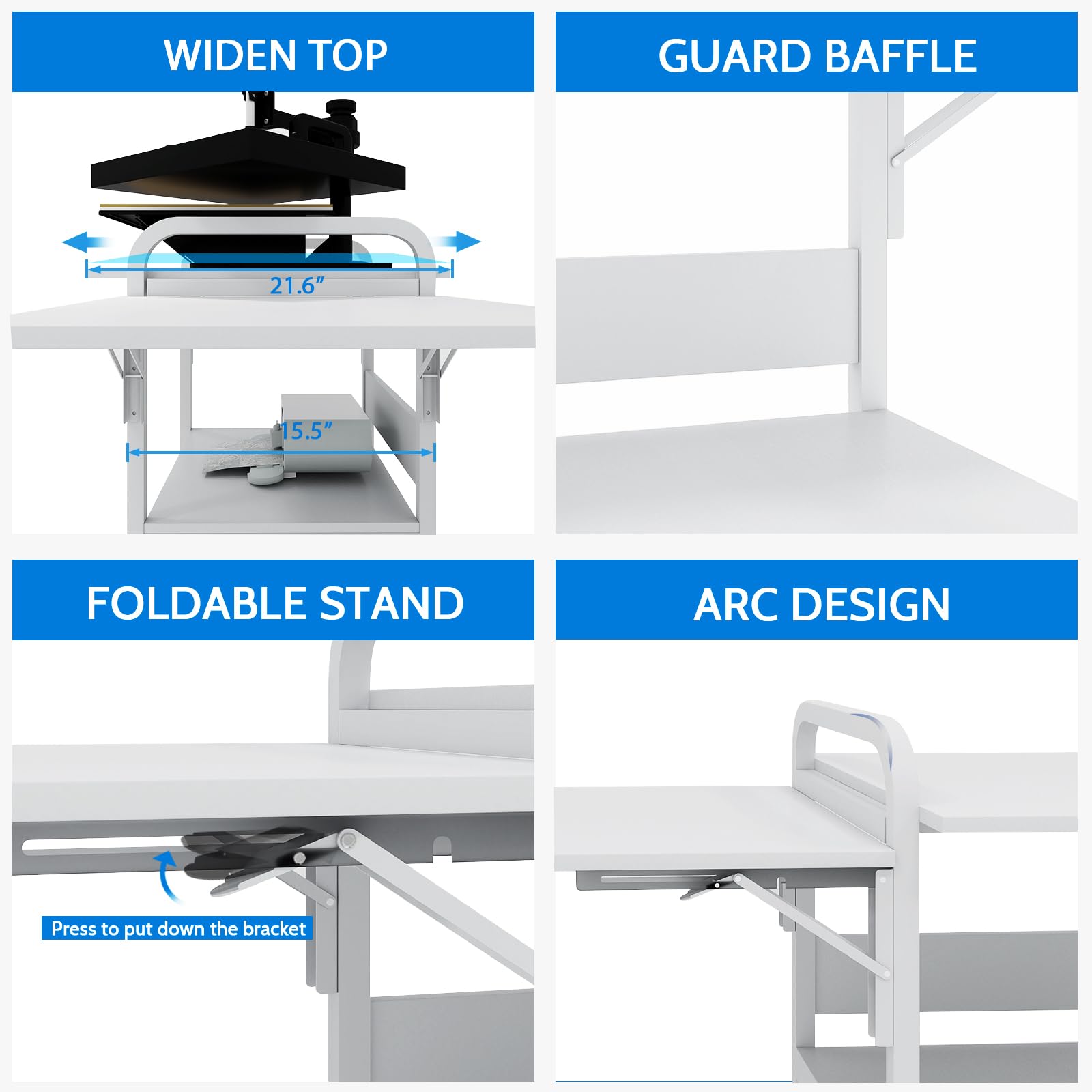 PUNCIA 3-Tier Heavy Duty Rolling Heat Press Table - Foldable Heat Transfer Machine Stand with Metal Shelf Storage for DIY Sublimation & T-Shirt Printing | Perfect for Craft Rooms, Garment Shops & Home Workspaces