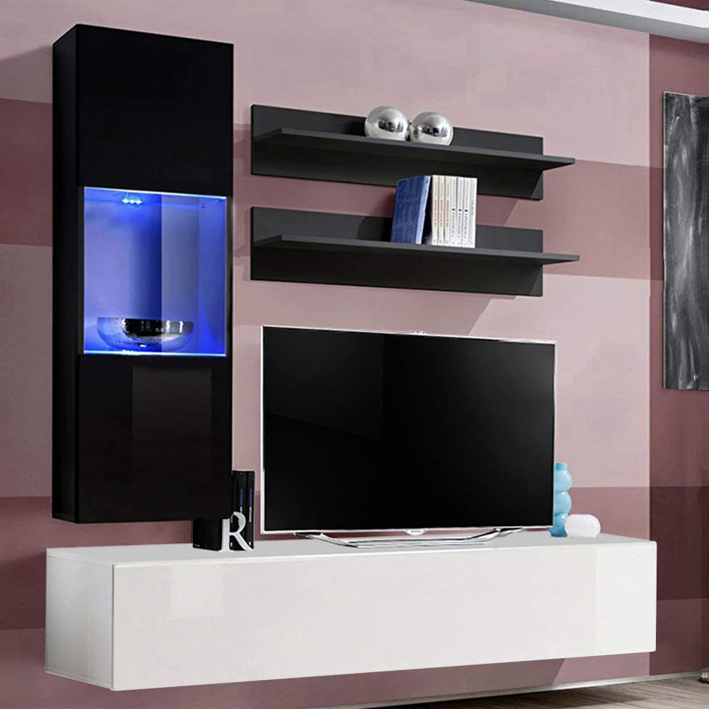 Modern Floating TV Stand with Storage & LED Lights - Wall-Mounted Entertainment Center for Bedroom & Living Room - H3 30TV Console with Shelves in Black/White - Perfect for Small Spaces & Home Theater Setup