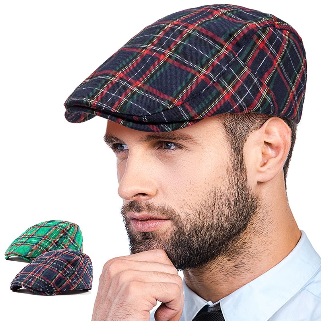 LADYBRO 2-Pack Unisex Flat Cap Newsboy Hats for Men & Women - Vintage Scally Cap Summer Golf Hat - Perfect for Golfing, Outdoor Activities & Casual Wear