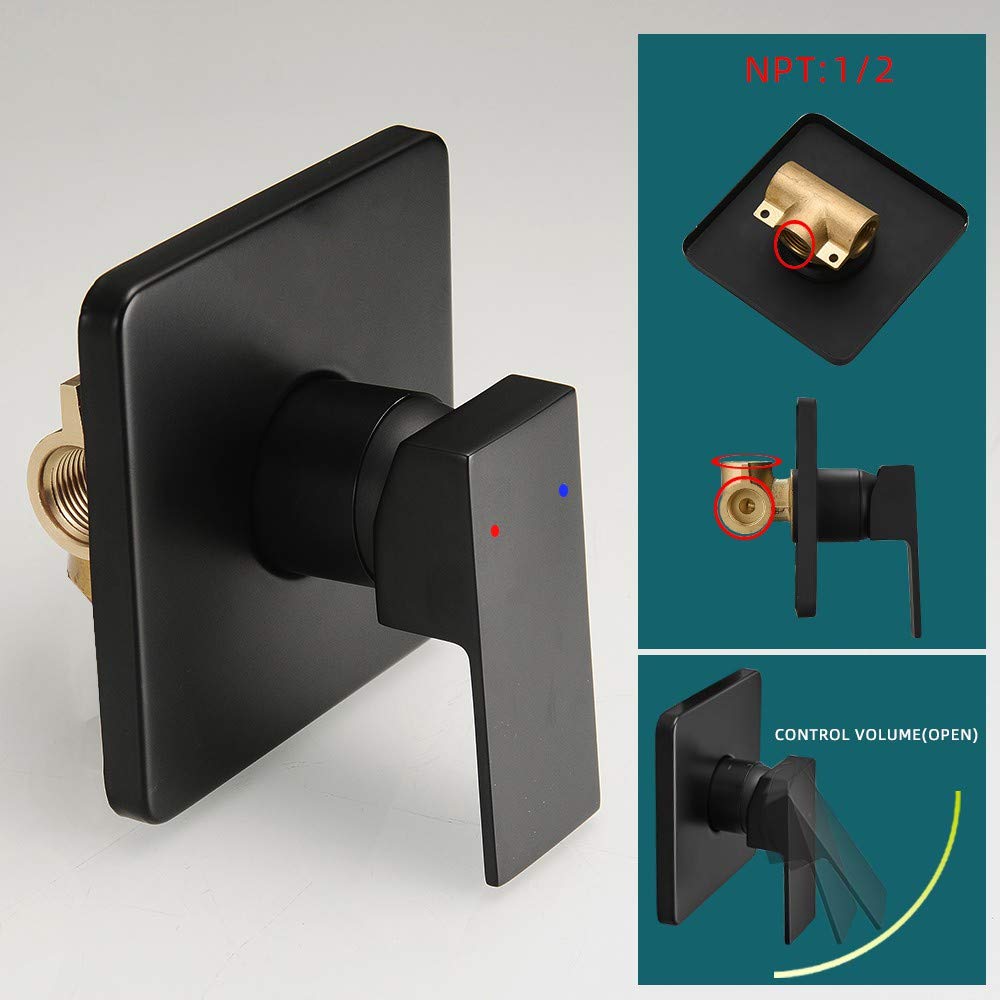 Matte Black Shower Faucet Set - Single Function Shower Trim Kit with Rough-in Valve & Square Rain Shower Head System | Extra Long Shower Arm for Modern Bathroom | Perfect for Spa-Like Showers and Luxury Bathroom Upgrades