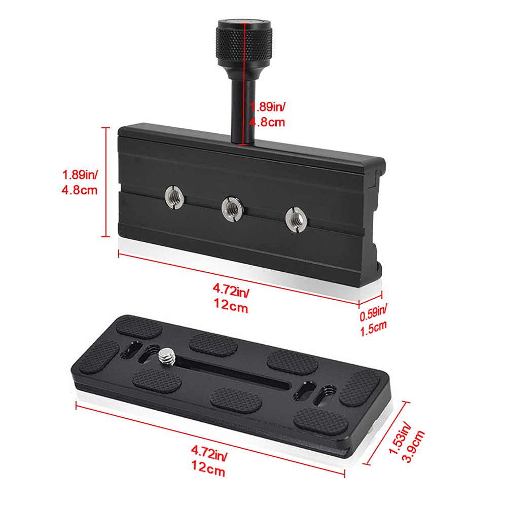 Fotoconic 120mm 1/4 Inch Quick Release Plate Clamp Adapter with 1/4-3/8 Inch Screws - Compatible with Arca Swiss, Canon, Nikon, Sony DSLR Cameras, Tripods, Monopods & Ball Heads - Perfect for Photography, Videography & Stabilization
