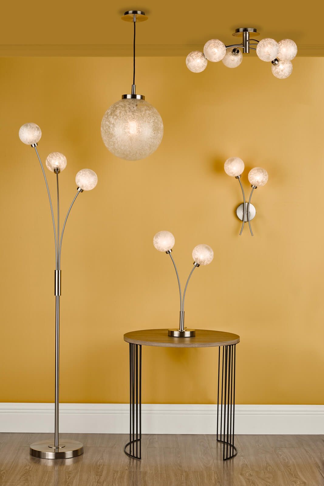 Avari 6Lt Semi Flush Ceiling Light Fixture - Satin Nickel Finish with Frosted Glass Shade, IP20 Rated - Perfect for Bedroom, Living Room, and Hallway Lighting